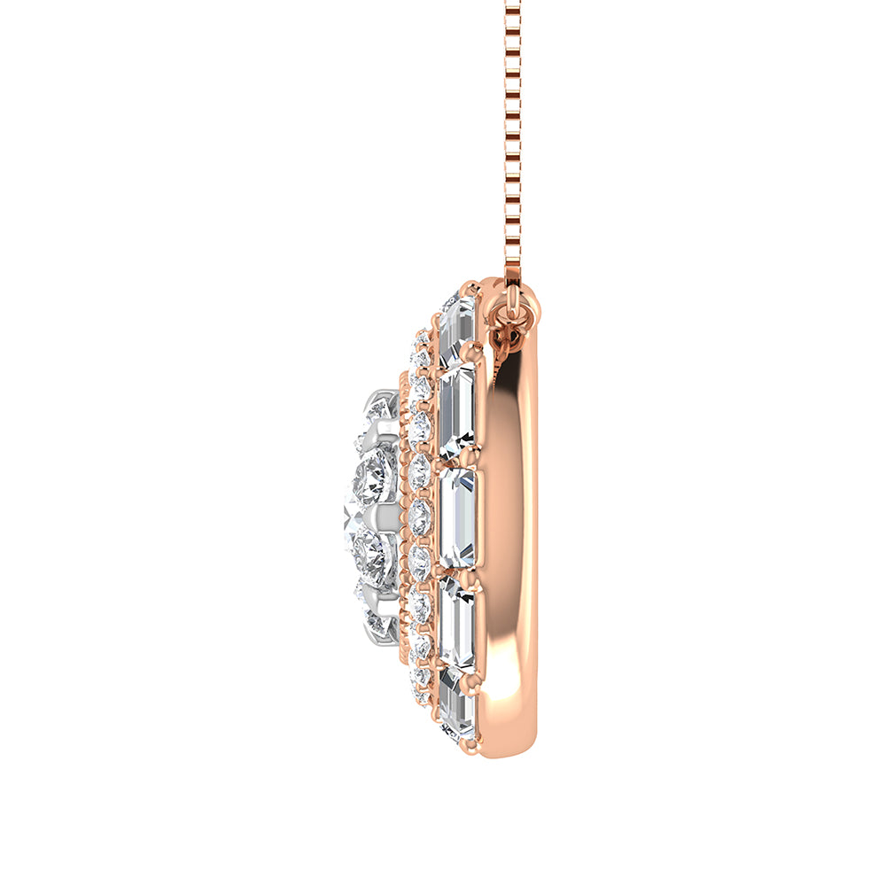 14K Pink Gold 3/4.Tw. Round and Baguette Diamond Necklace