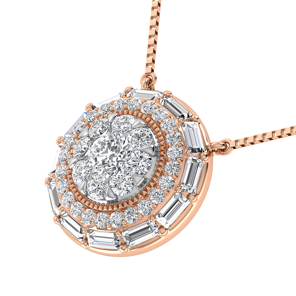 14K Pink Gold 3/4.Tw. Round and Baguette Diamond Necklace