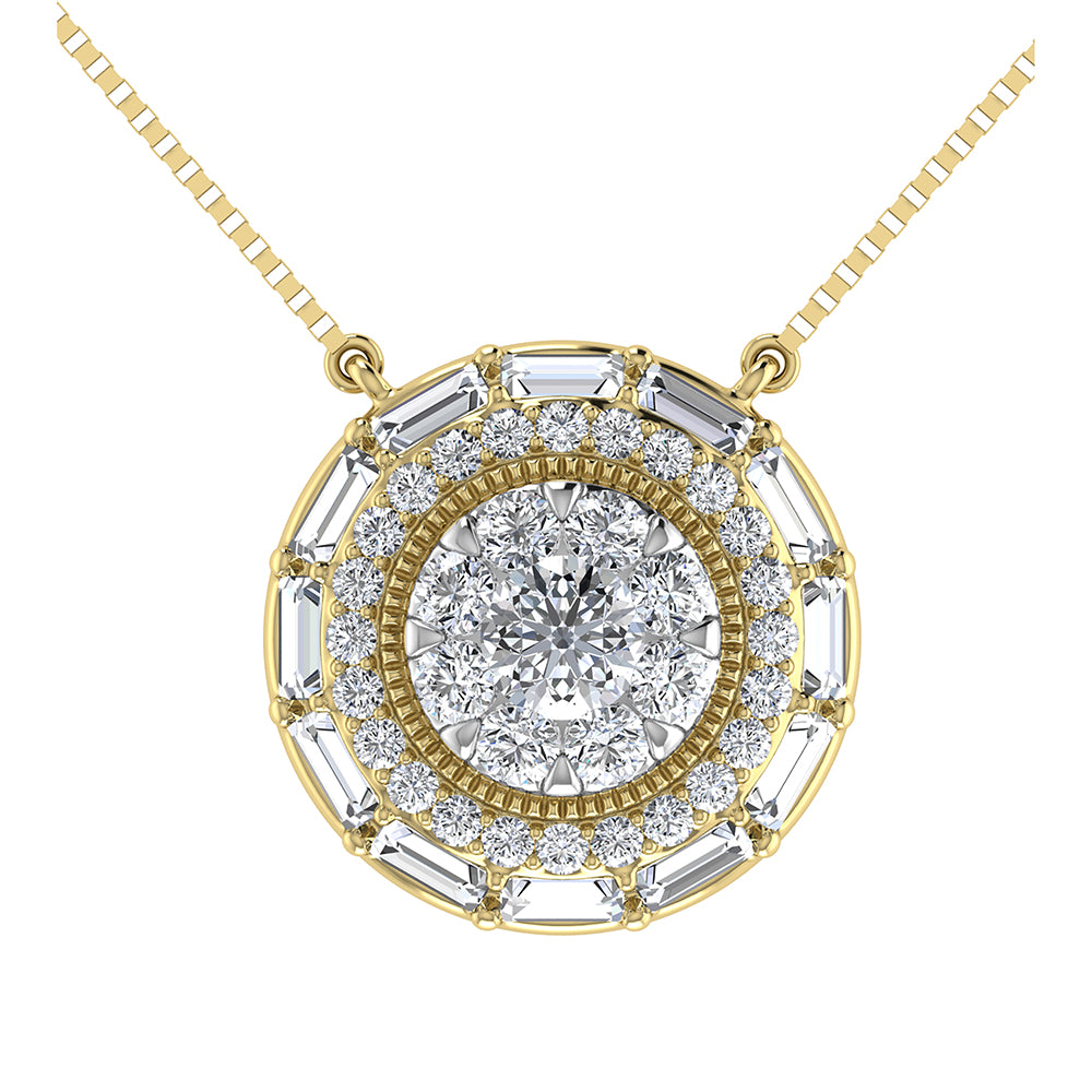 14K Yellow Gold 3/4.Tw. Round and Baguette Diamond Necklace