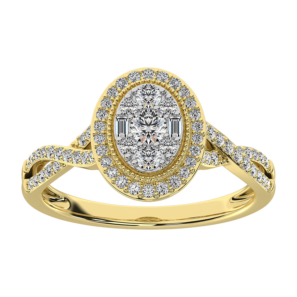 14K Yellow Gold 1/2 Ct.Tw. Diamond Round and Baguette Oval Shape Engagement Ring