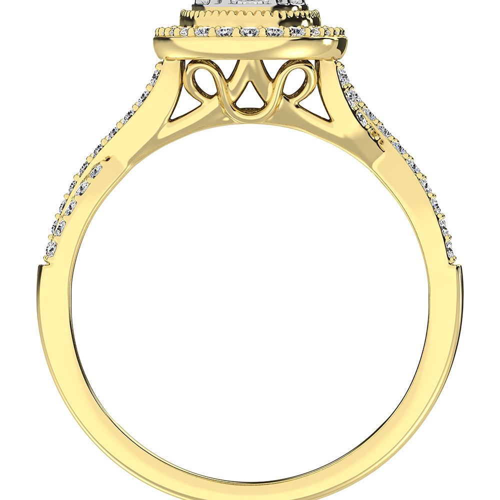 14K Yellow Gold 1/2 Ct.Tw. Diamond Round and Baguette Oval Shape Engagement Ring