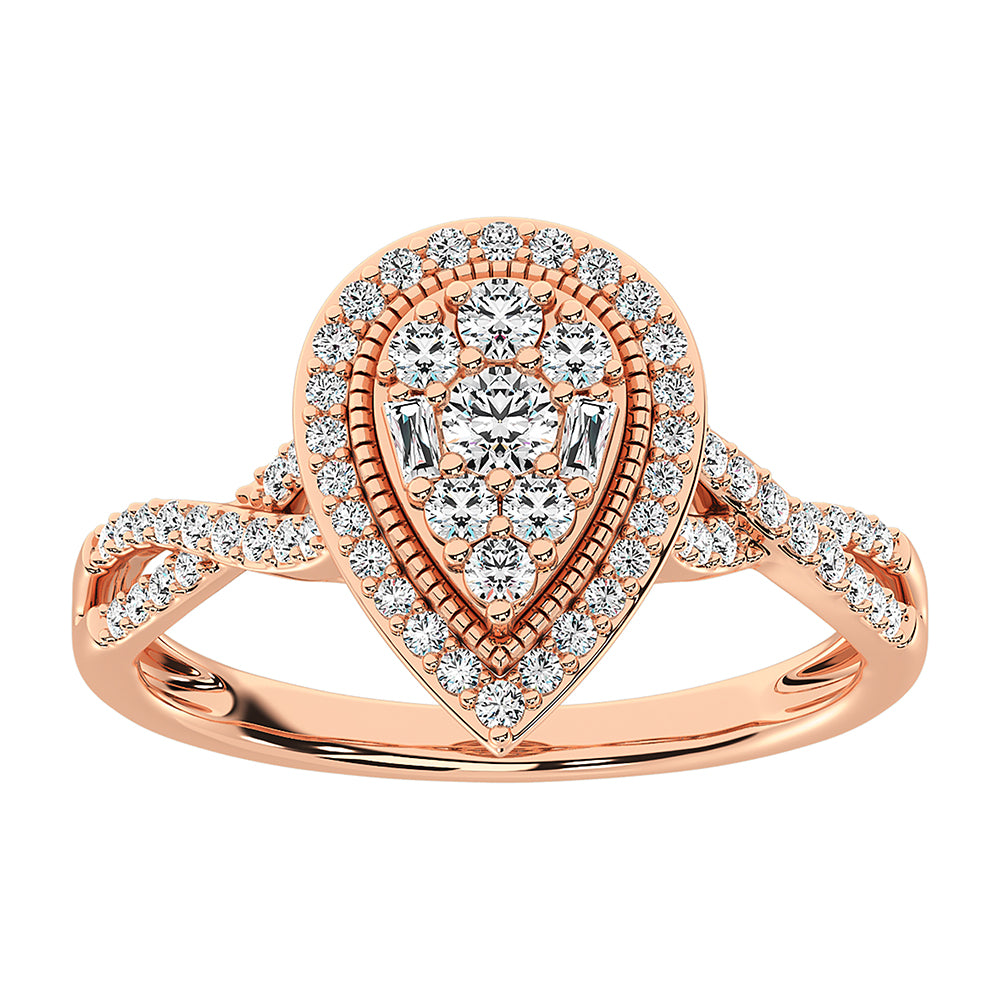 14K Rose Gold 1/2 Ct.Tw. Diamond Pear Shape Engagement Ring