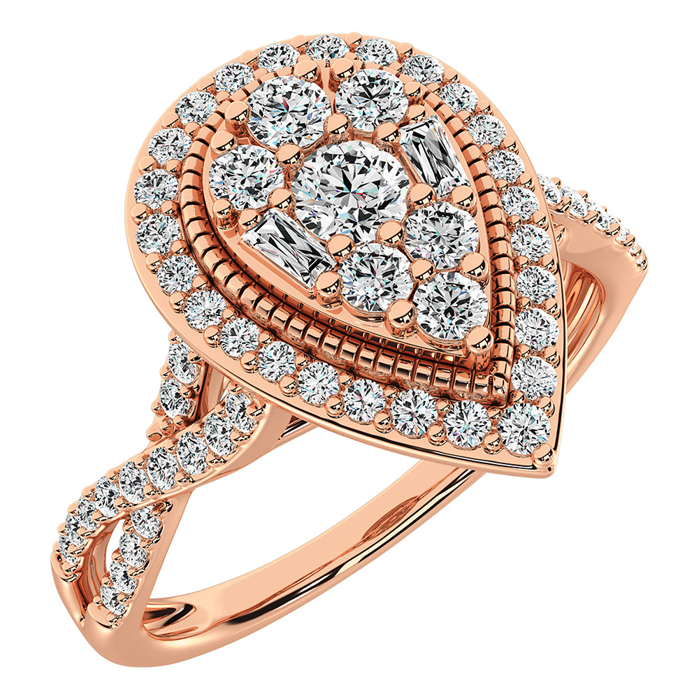 14K Rose Gold 1/2 Ct.Tw. Diamond Pear Shape Engagement Ring