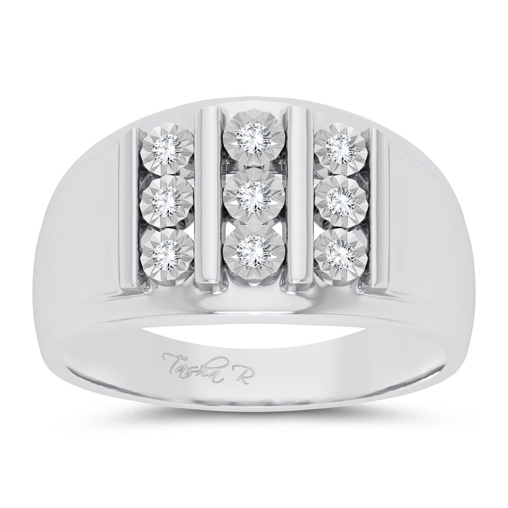 10K White Gold 0.20Ct Diamond Mens Ring