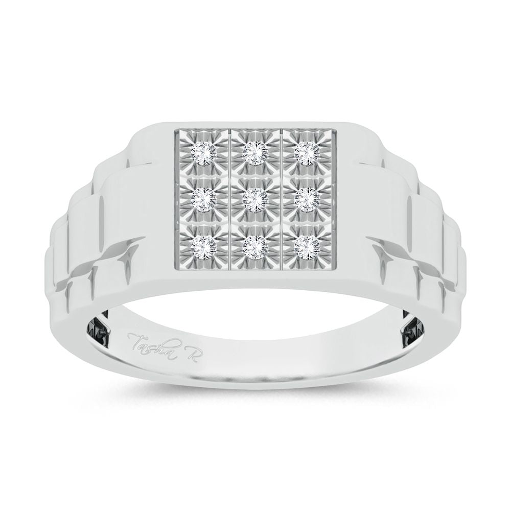 10K White Gold 0.16Ct Diamond Mens Ring