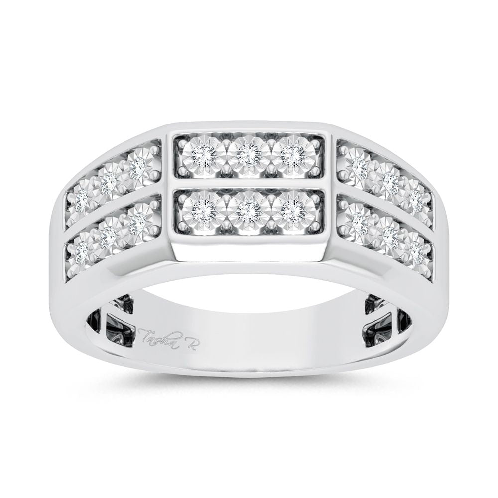 10K White Gold 0.20Ct Diamond Mens Ring