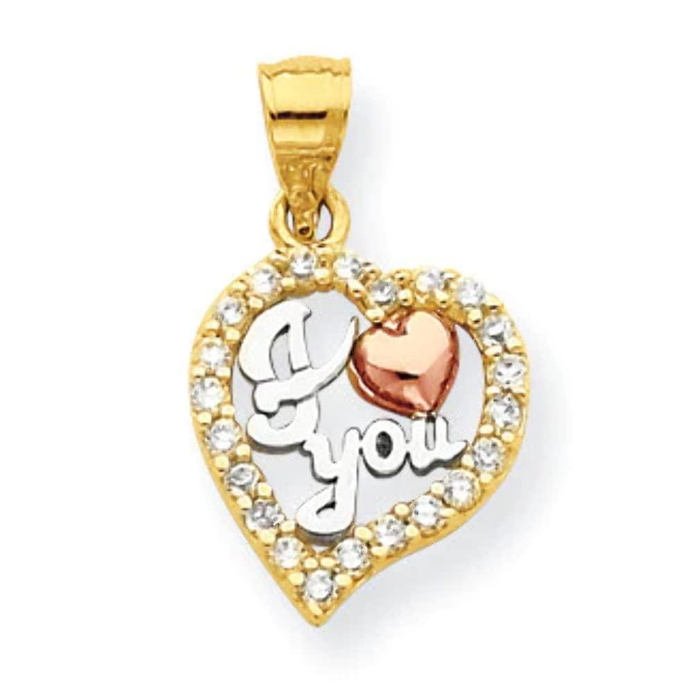 10k Two-tone & White Rhodium I Love You CZ Heart Pendant 10C949