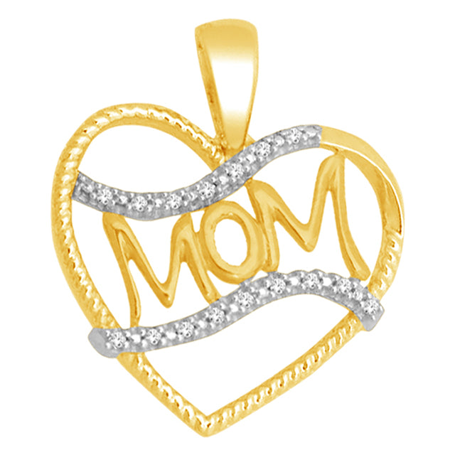 10K Yellow 0.04Ct D-Heart Charms Mom