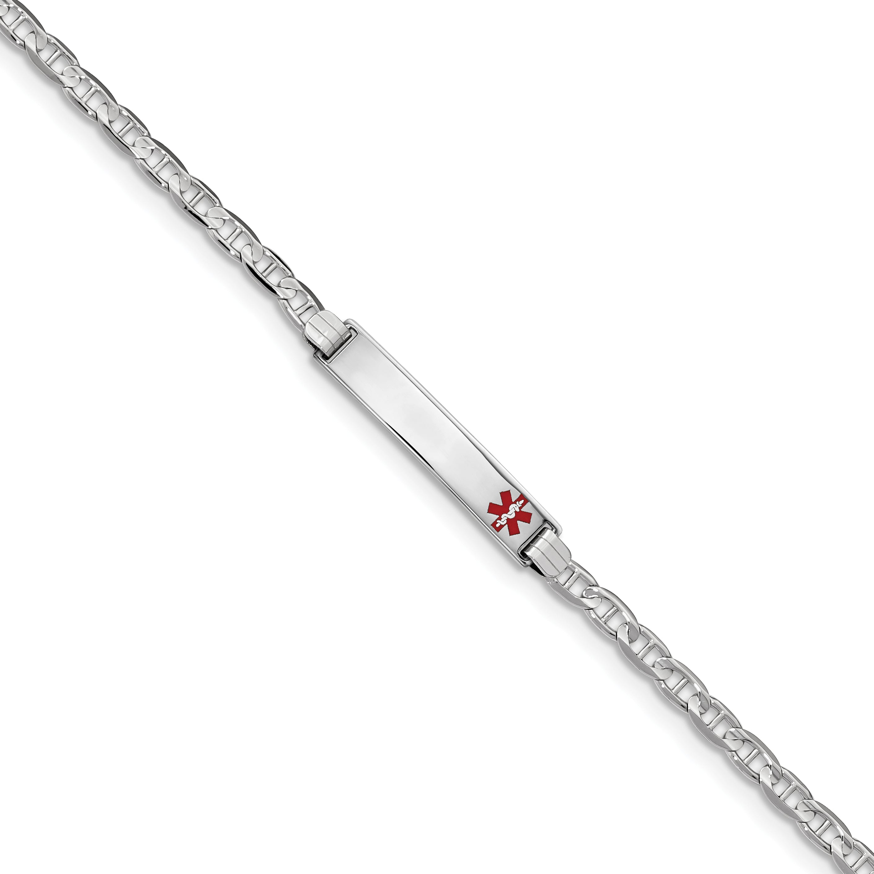 14K White Gold Medical Red Enamel Anchor Link ID Bracelet