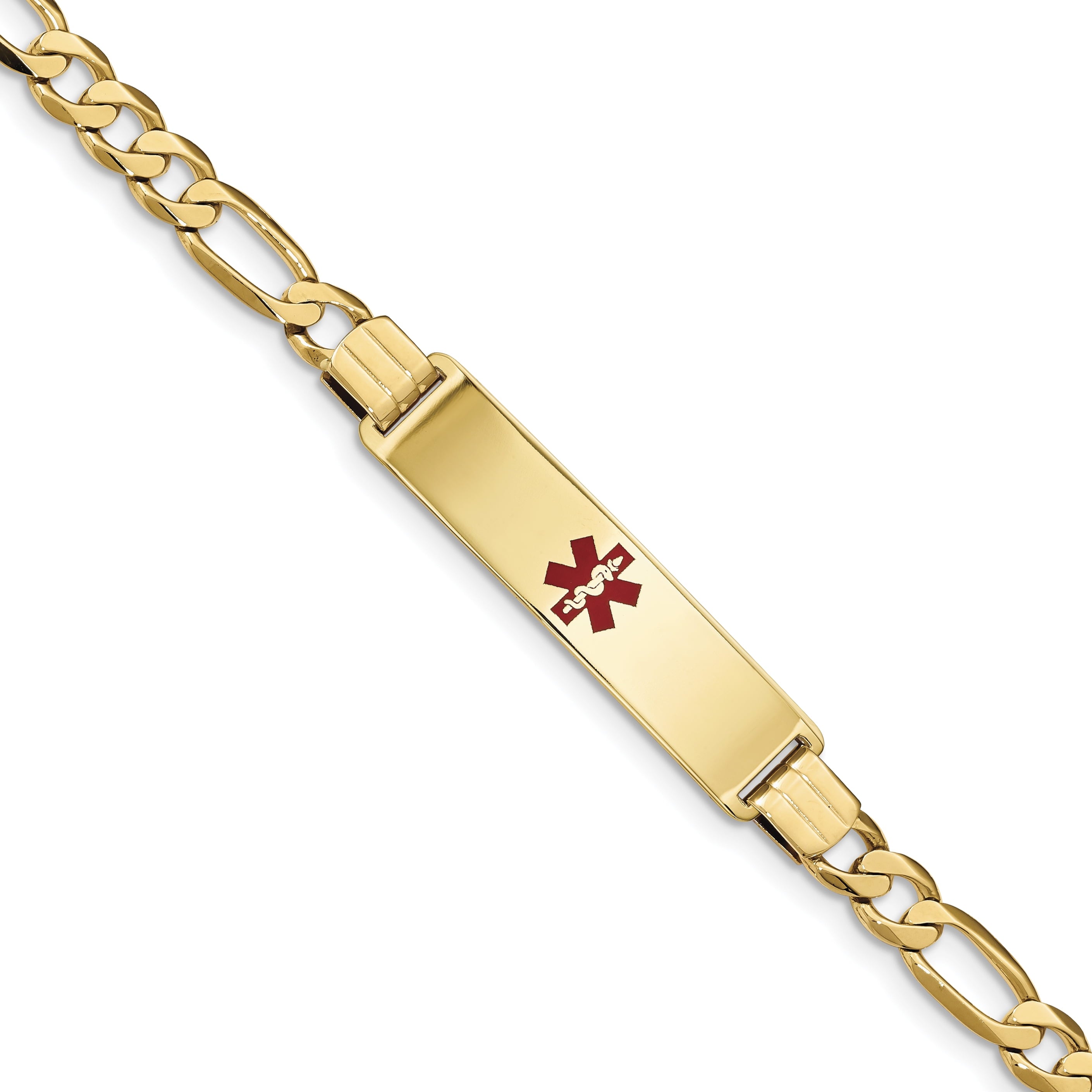 14K Medical Red Enamel Flat Figaro Link ID Bracelet