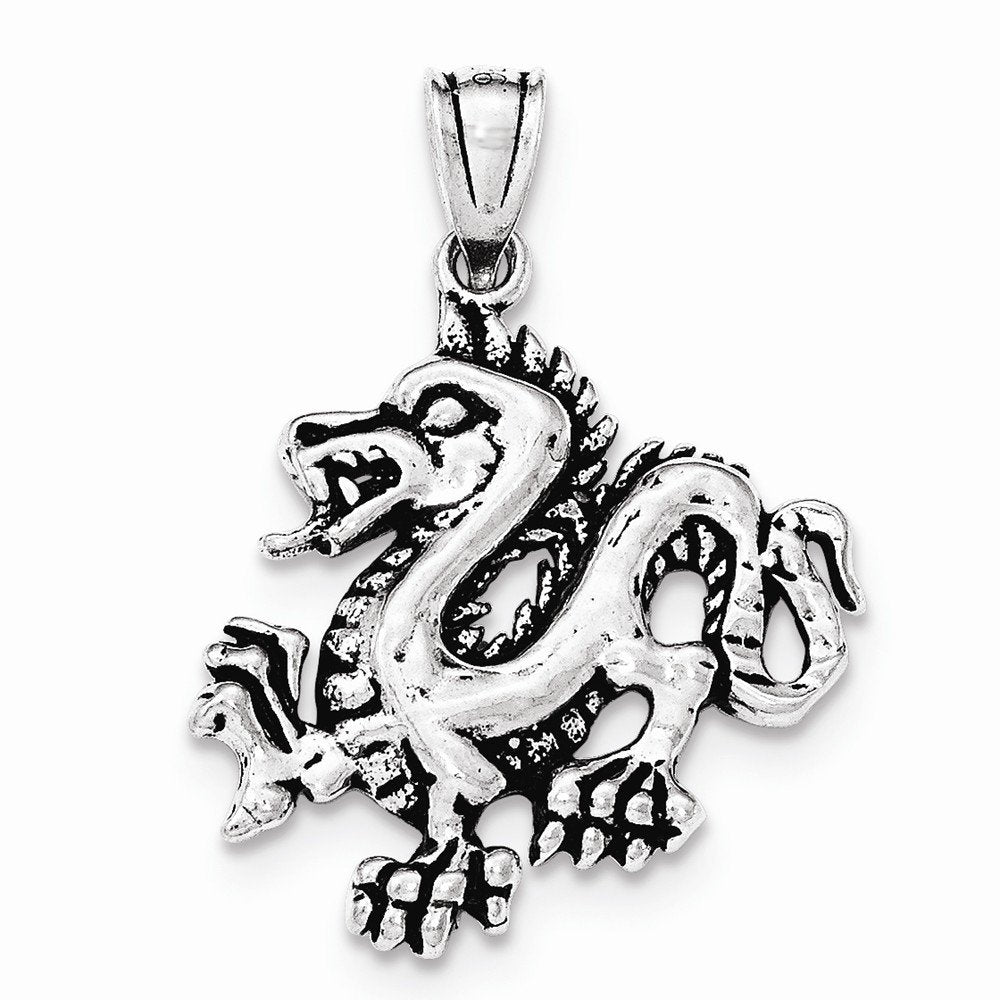 Sterling Silver Antiqued & Textured Chinese Dragon Pendant