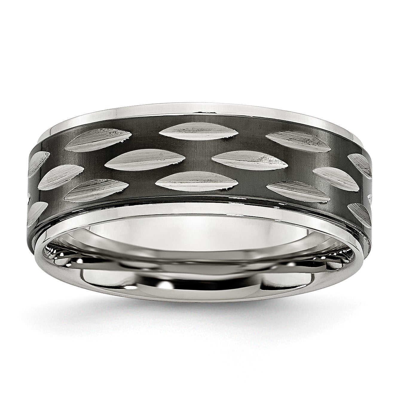 Stainless Steel Polished Black IP-plated 8mm Grooved Ring SR420