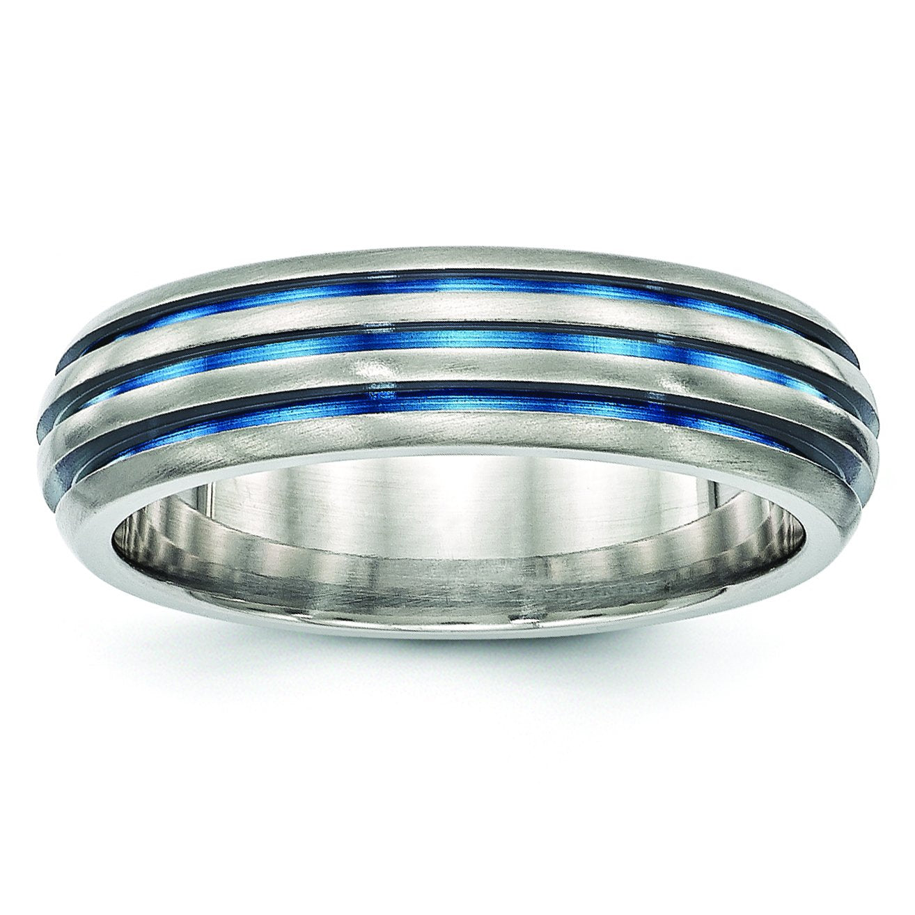 Edward Mirell Titanium Triple Groove Blue Anodized Ring EMR271