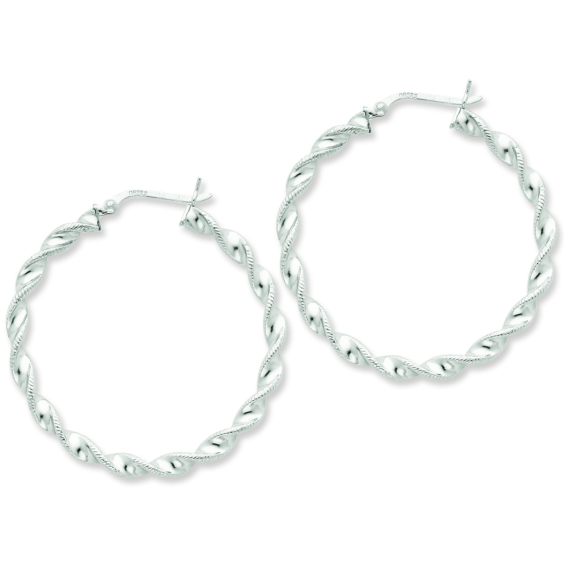 Sterling Silver Rhodium Plated Twist 40mm Hoop Earrings QE6754