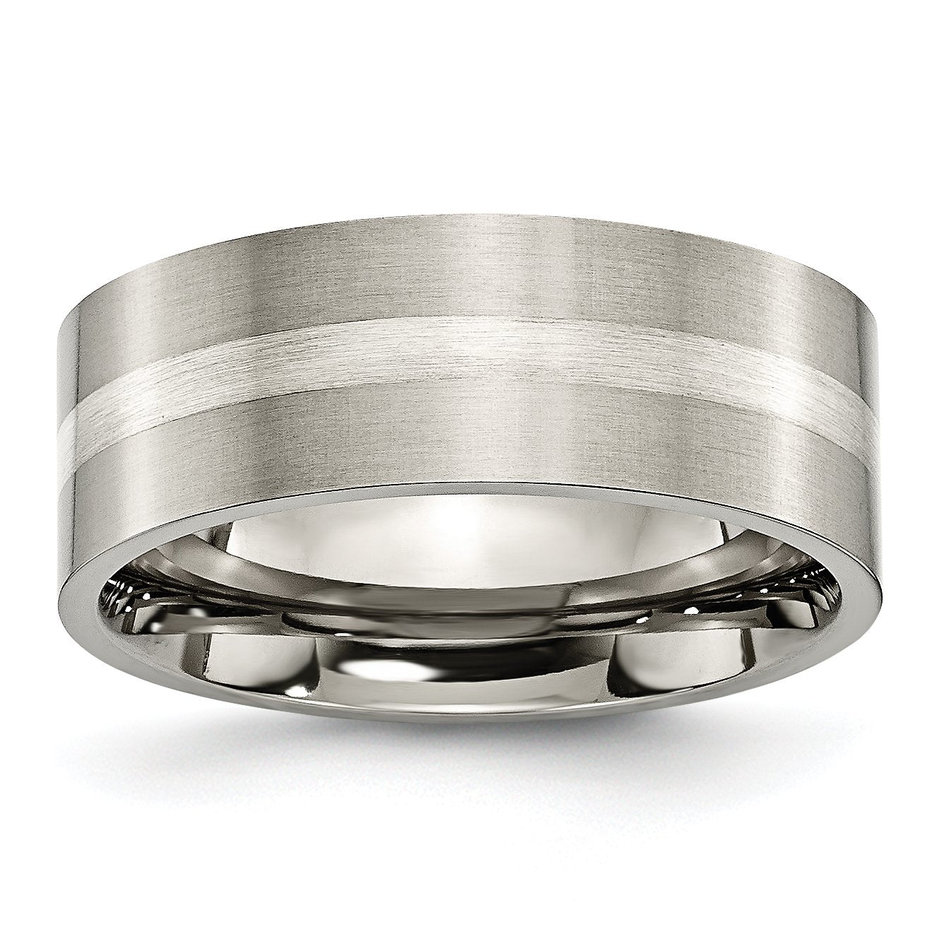 Titanium Sterling Silver Inlay Flat 8mm Brushed Band TB207