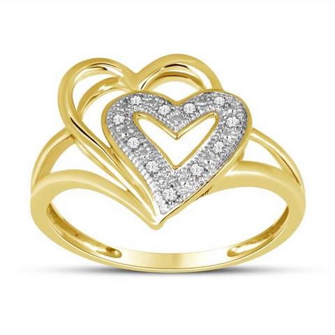 10K Yellow 0.04Ct D-Ladies Rings Two Hearts