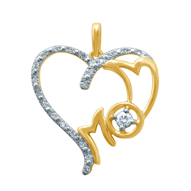 10K Yellow 0.16-0.18Ct D-Ladies Pendant Heart And Mom