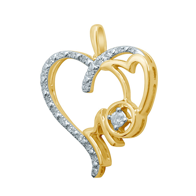 10K Yellow 0.16-0.18Ct D-Ladies Pendant Heart And Mom