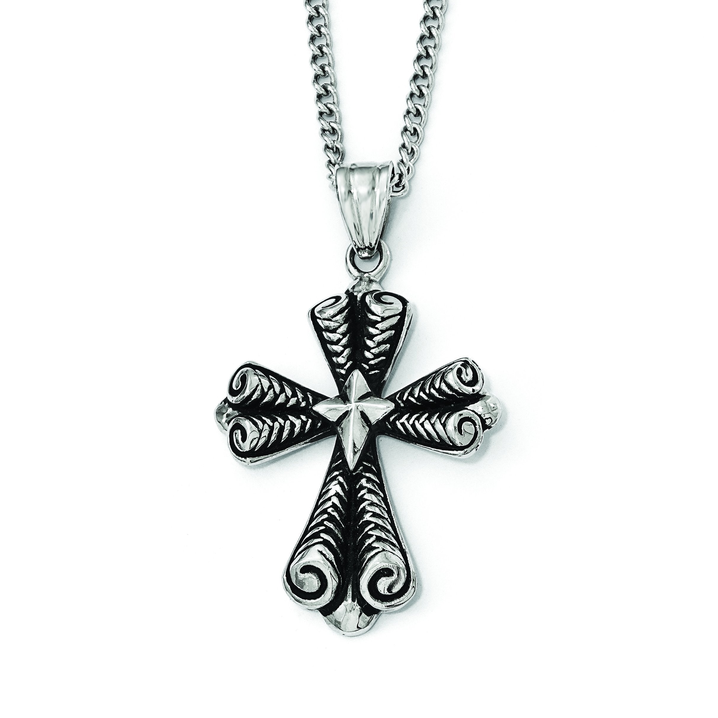 Stainless Steel Antiqued Cross Necklace SRN1928