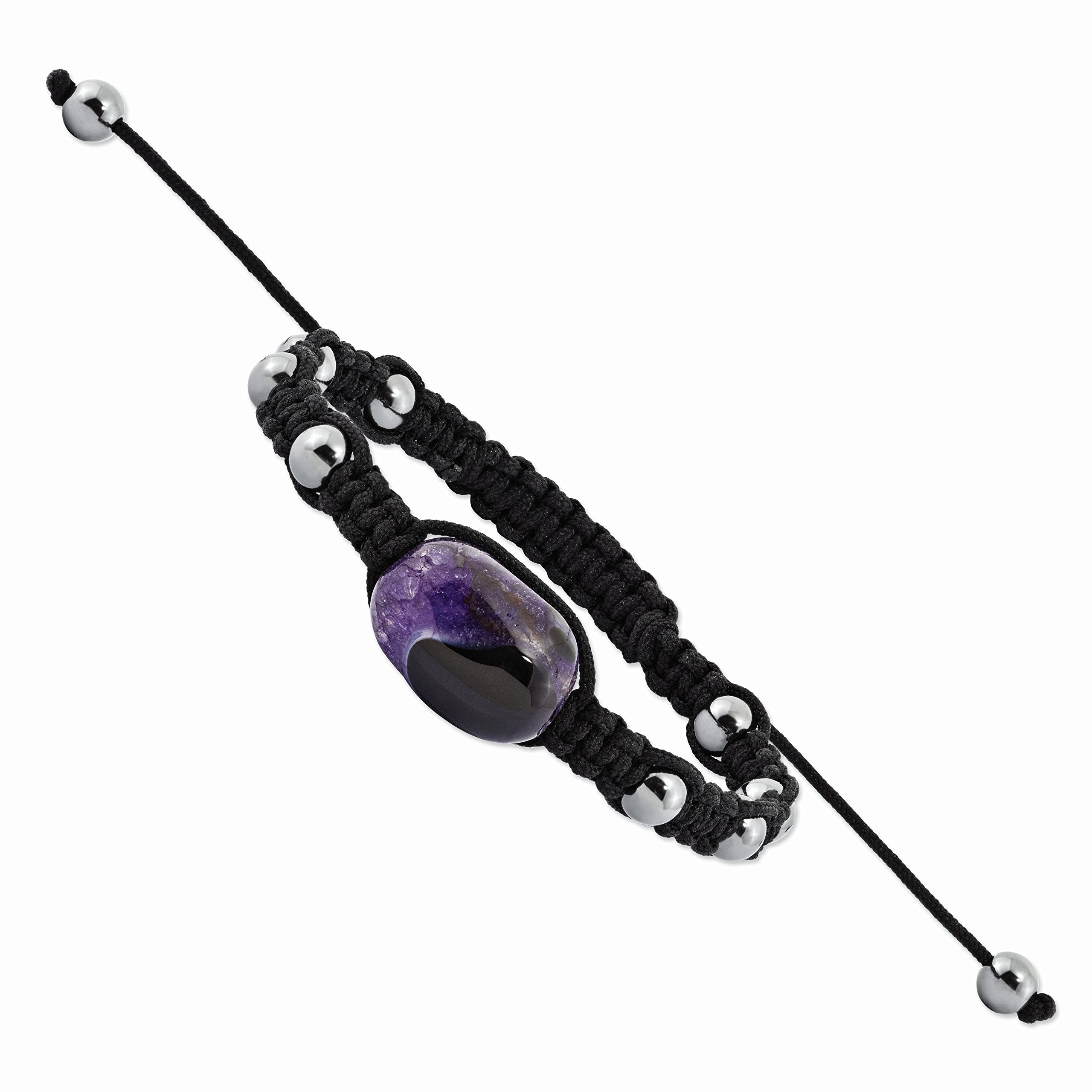 12x18mm Amethyst Crystal Agate w/5mm Hematite Cord Adjustable Bracelet