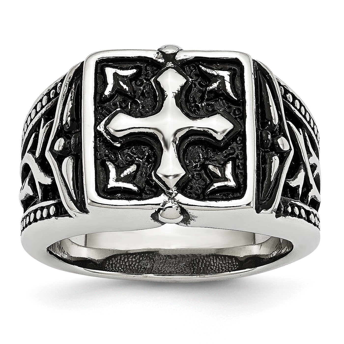 Stainless Steel Antiqued Cross Ring