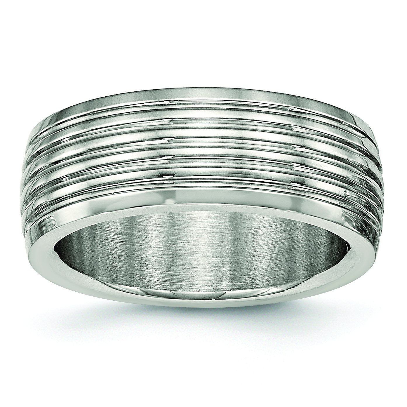 Stainless Steel Polished Grooved Ring 11 Size