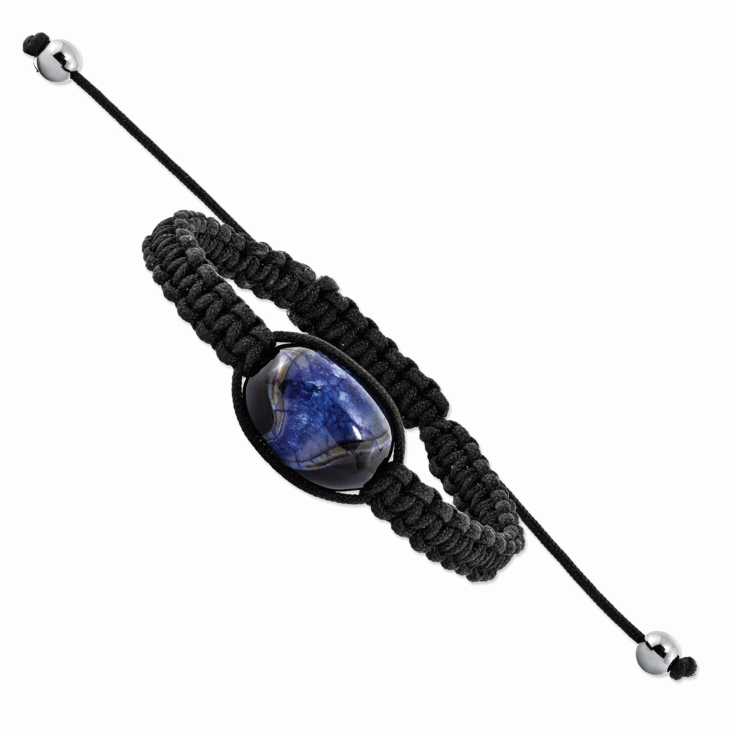 13x19mm Blue Crystal Agate w/ Hematite Beads Black Cord Bracelet