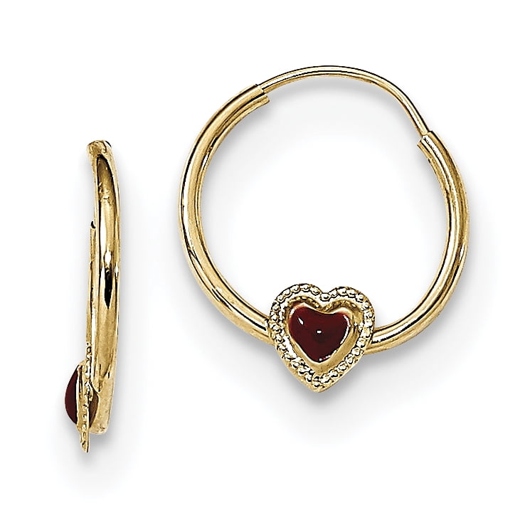 14k Madi K Polished Red Enameled Heart Hoops