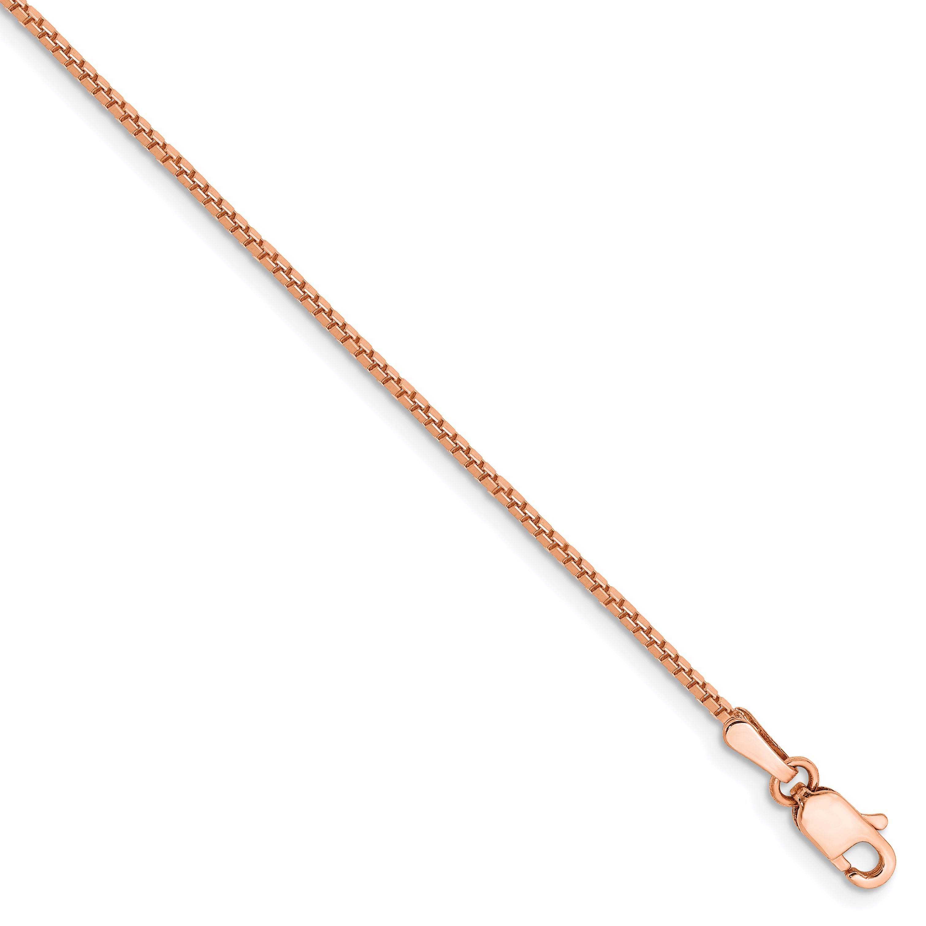 14K Rose Gold 7 inch 1.10mm Box Link with Lobster Clasp Bracelet