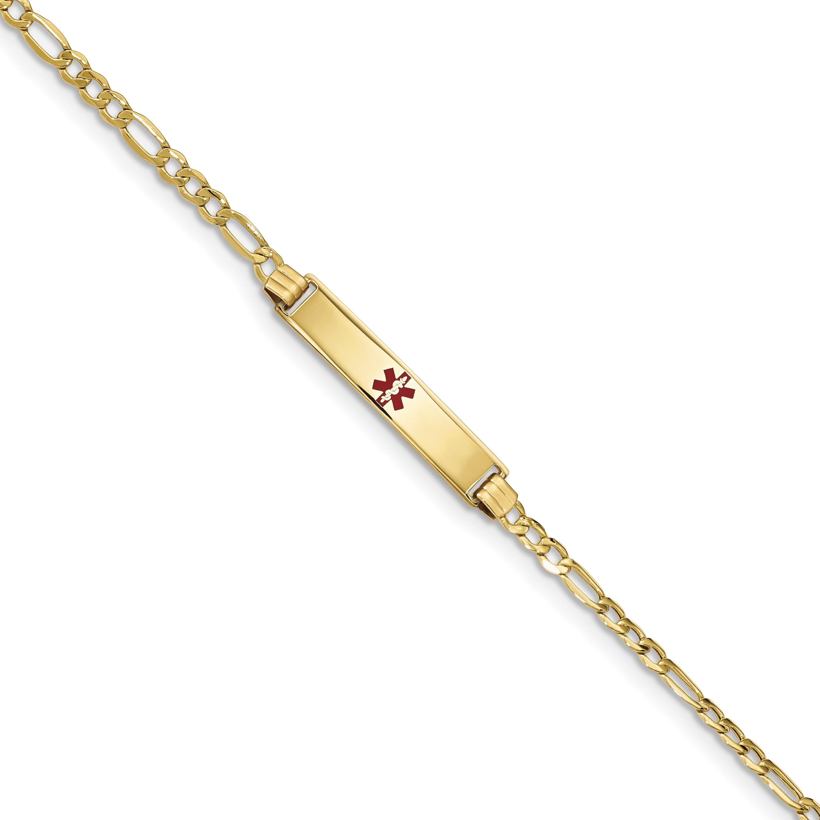 14K Semi-solid Medical Polished Red Enamel Figaro ID Bracelet