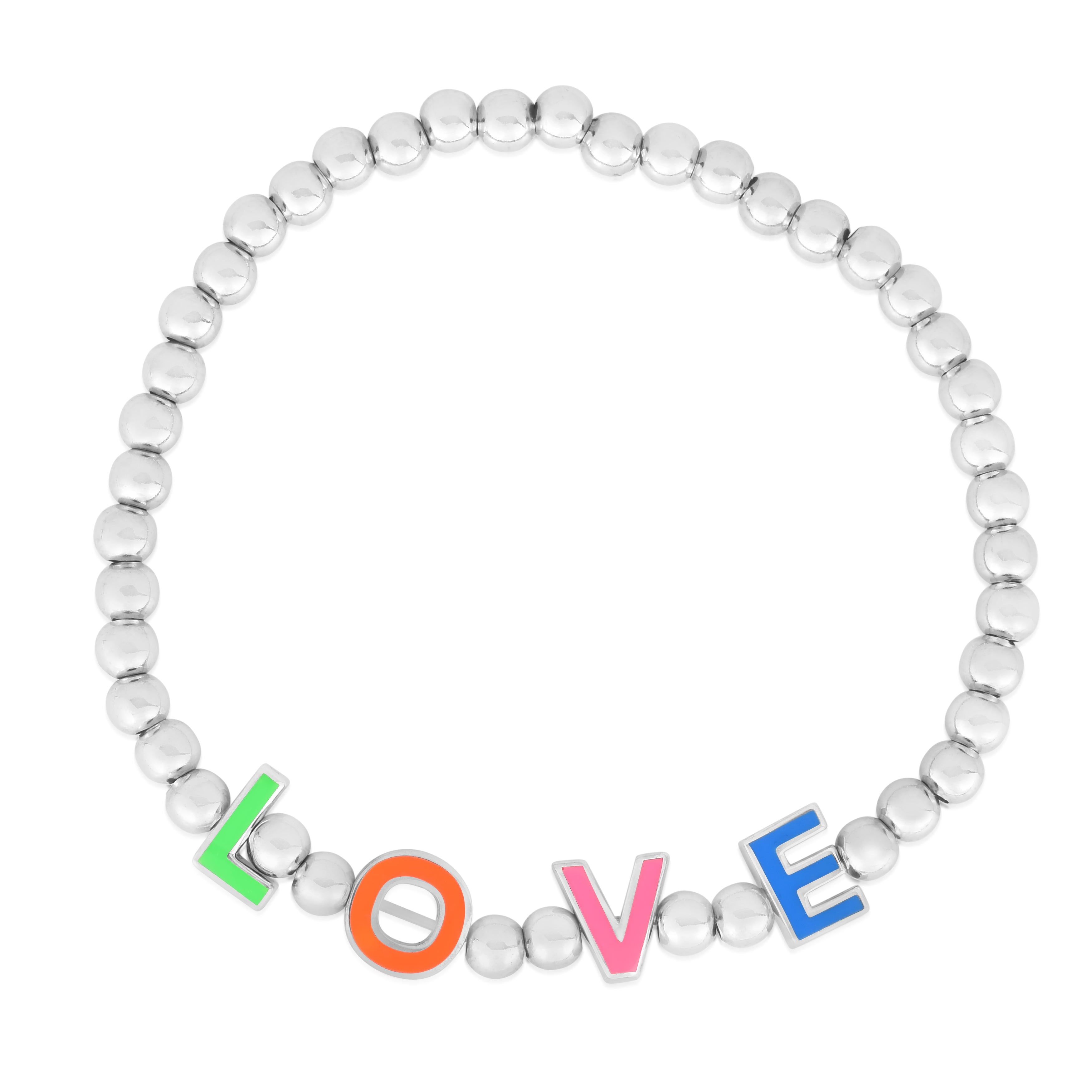 Sterling Silver Enamel "Love" Polished Stretch Bracelet.