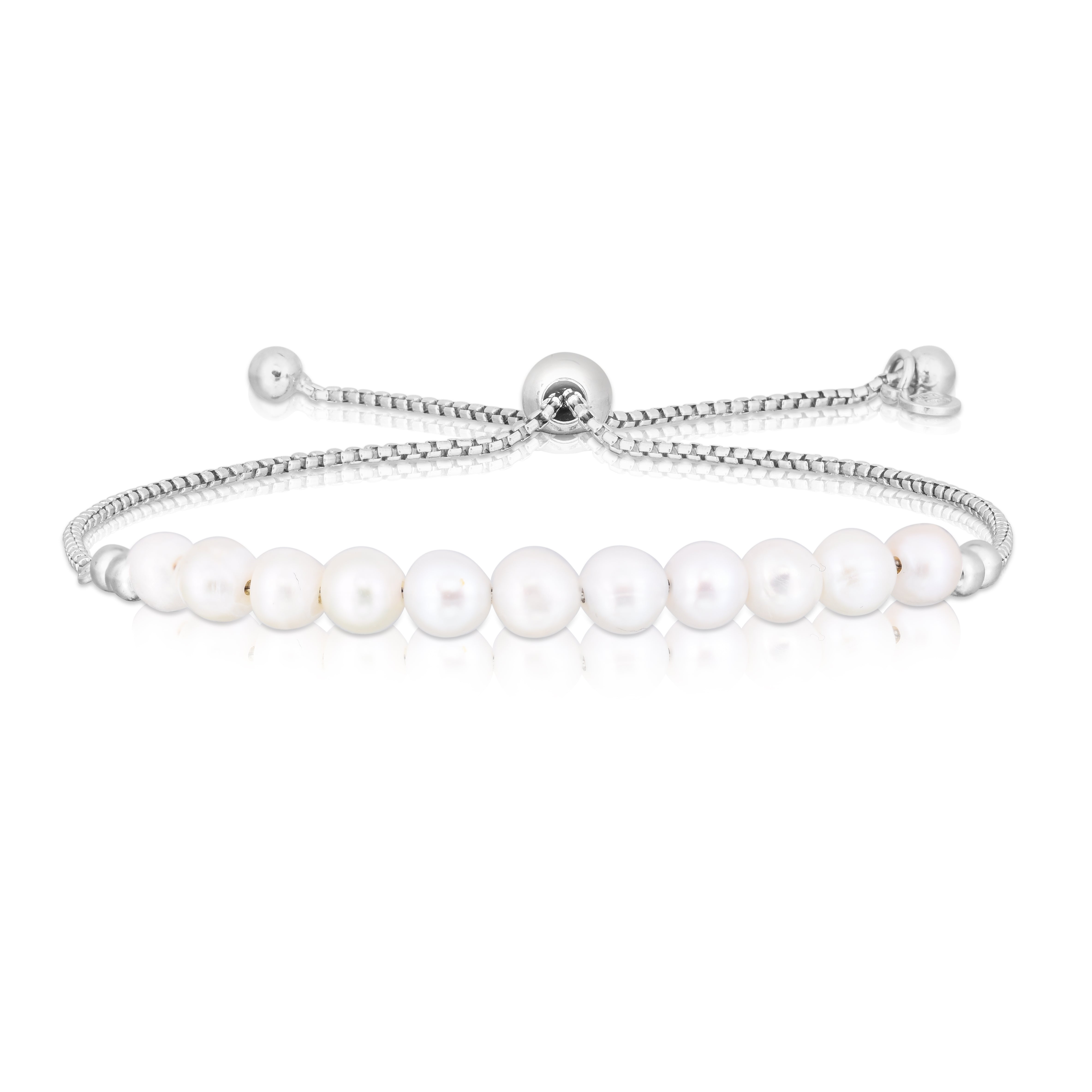 Sterling Silver 9.25" Friendship Freshwater Pearl Drawstring Bracelet