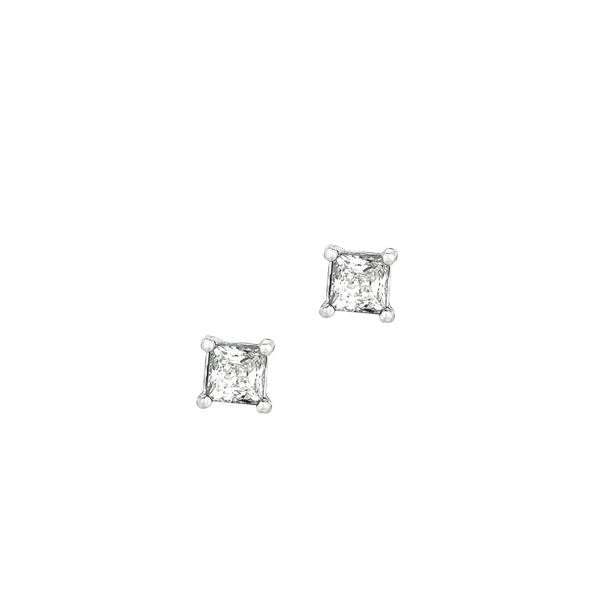 Sterling Silver 4MM Princess CZ Stud Earring