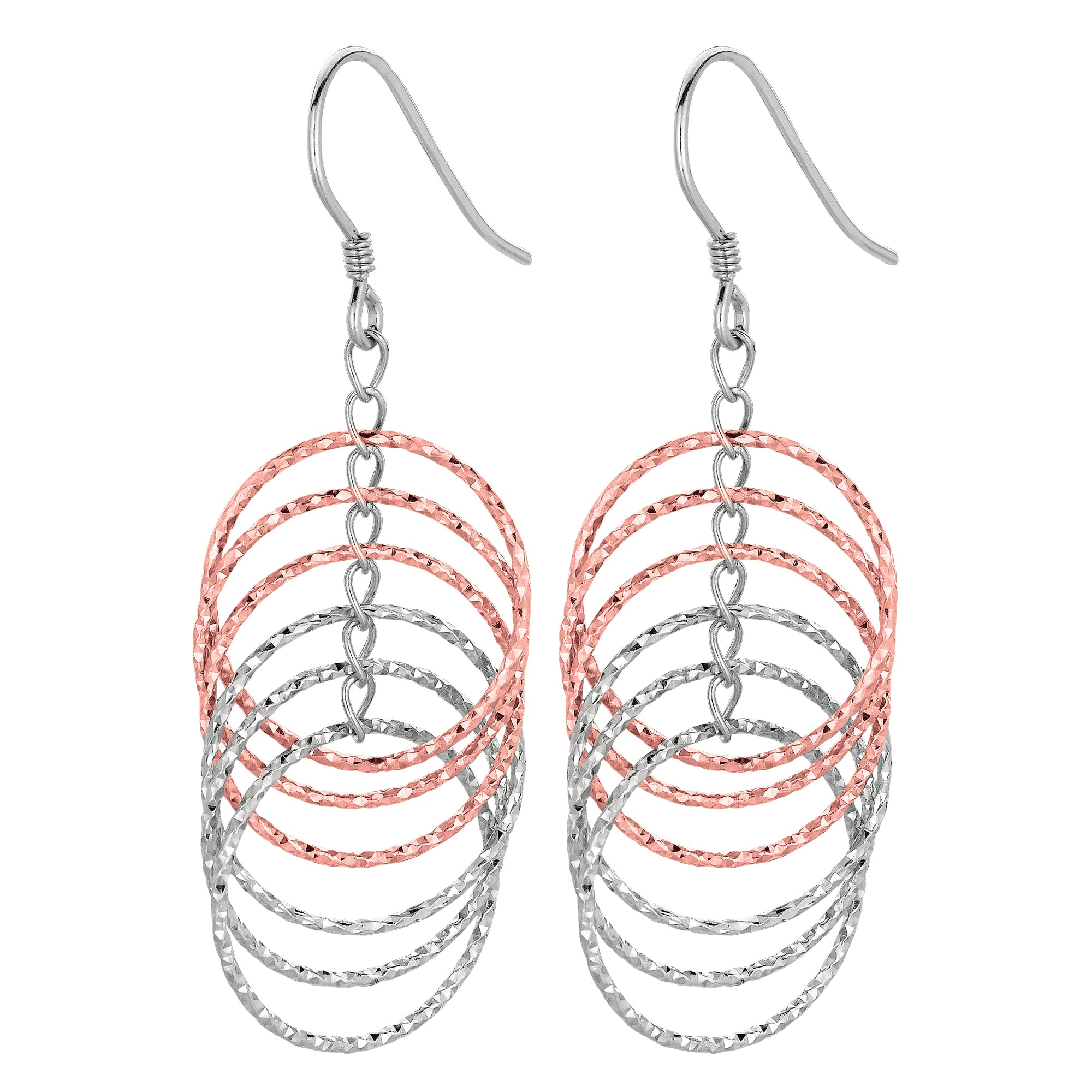 Sterling Silver Two-tone Multi Row Circle Dangle Earring