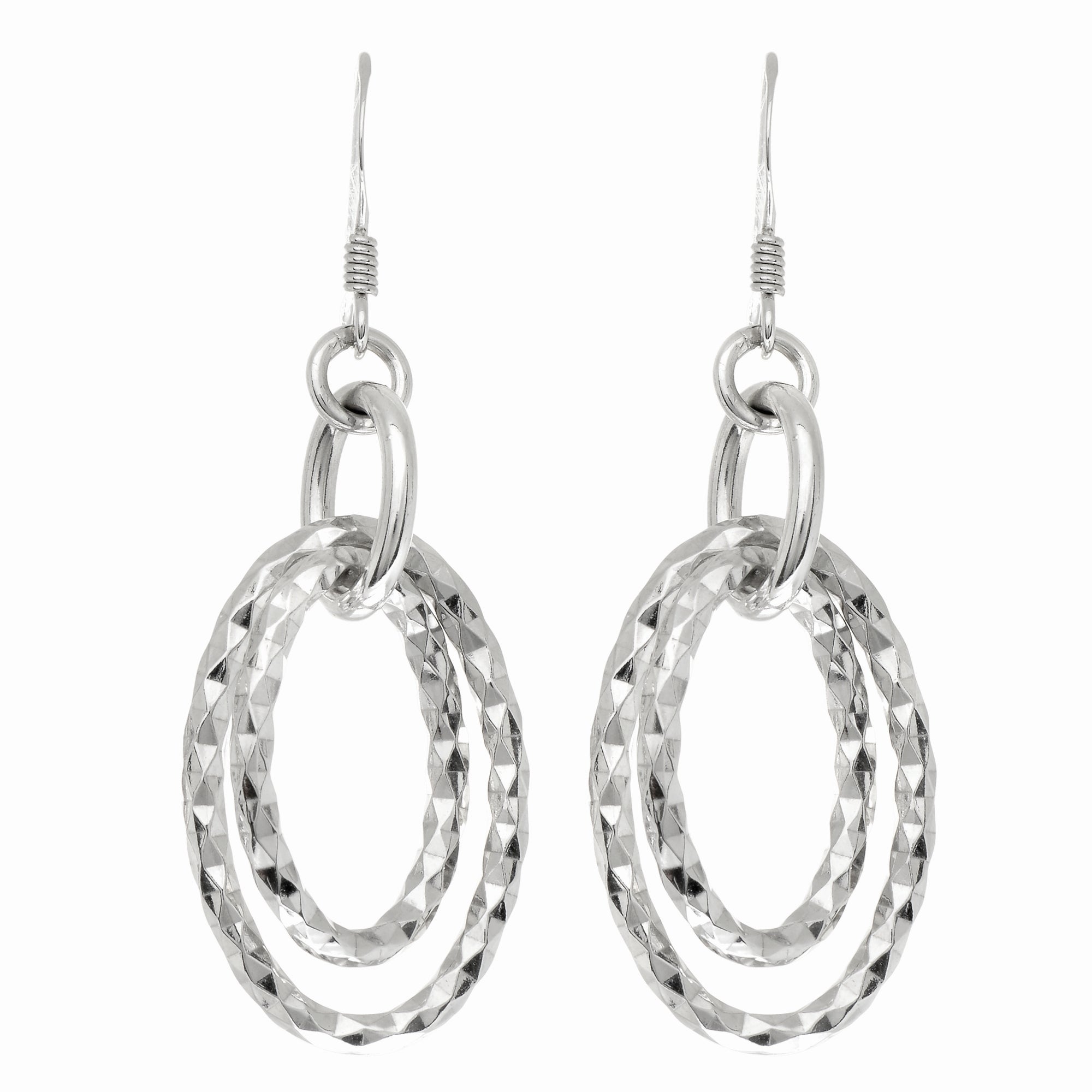 Sterling Silver Double Dangle Diamond Cut Circle Earring