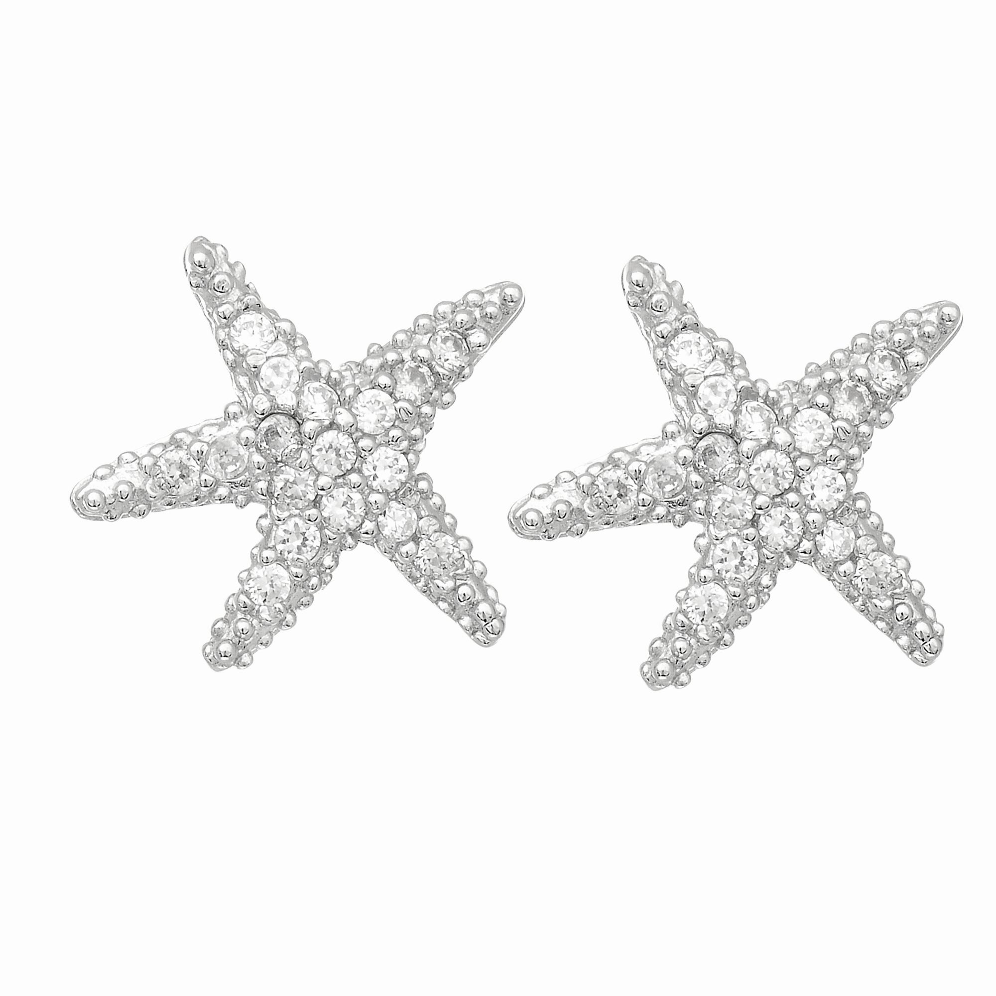 Sterling Silver Mini CZ Starfish Stud Earrings