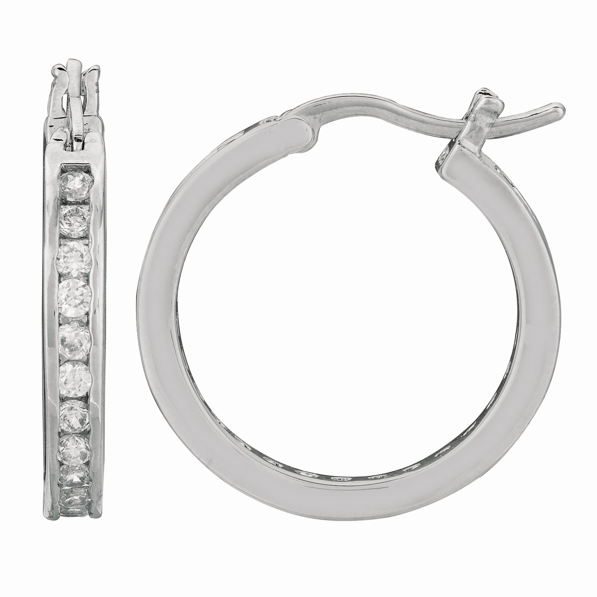 Sterling Silver Hined 3x20mm CZ Hoop Earrings