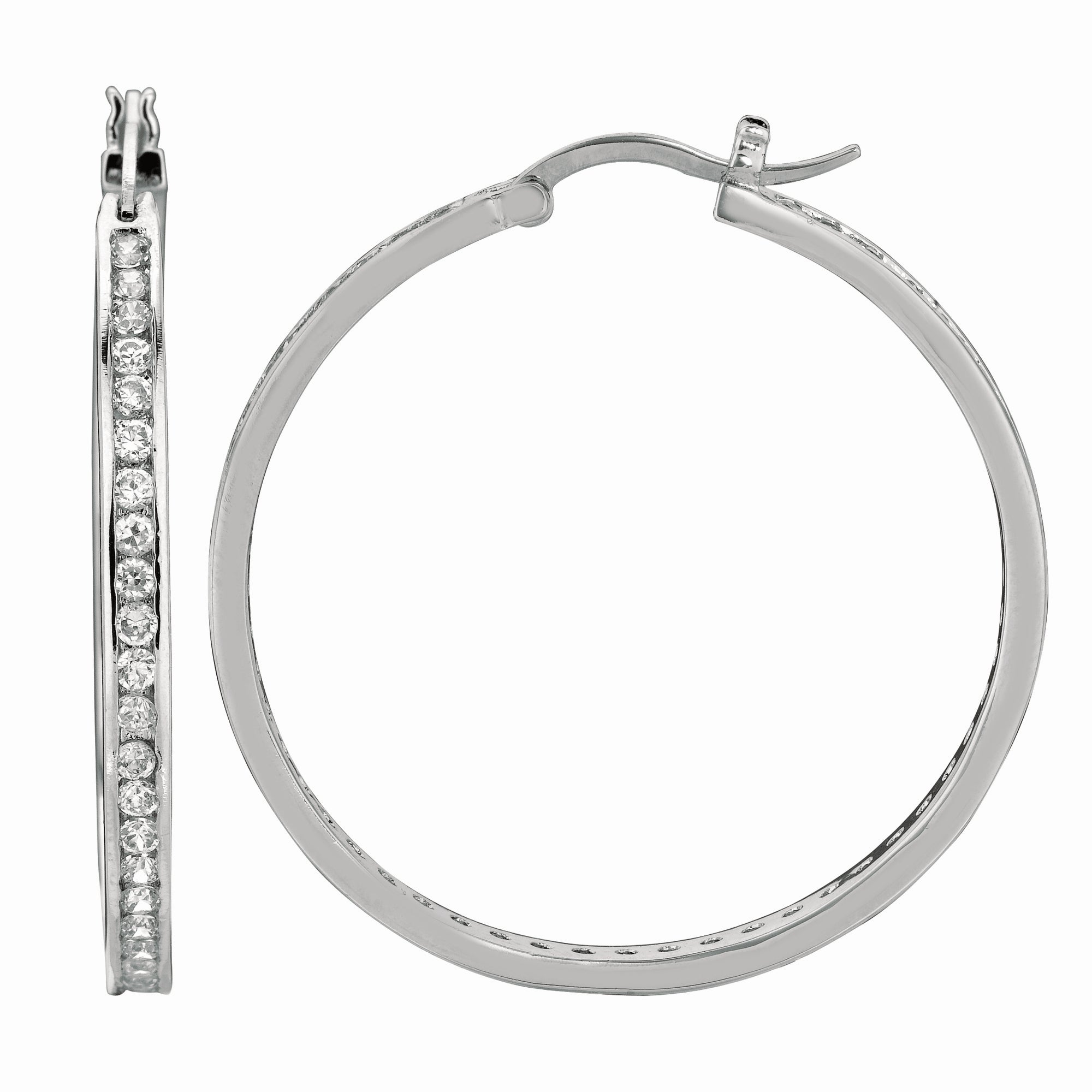 Sterling Silver Hinged 3x25mm CZ Hoop Earrings
