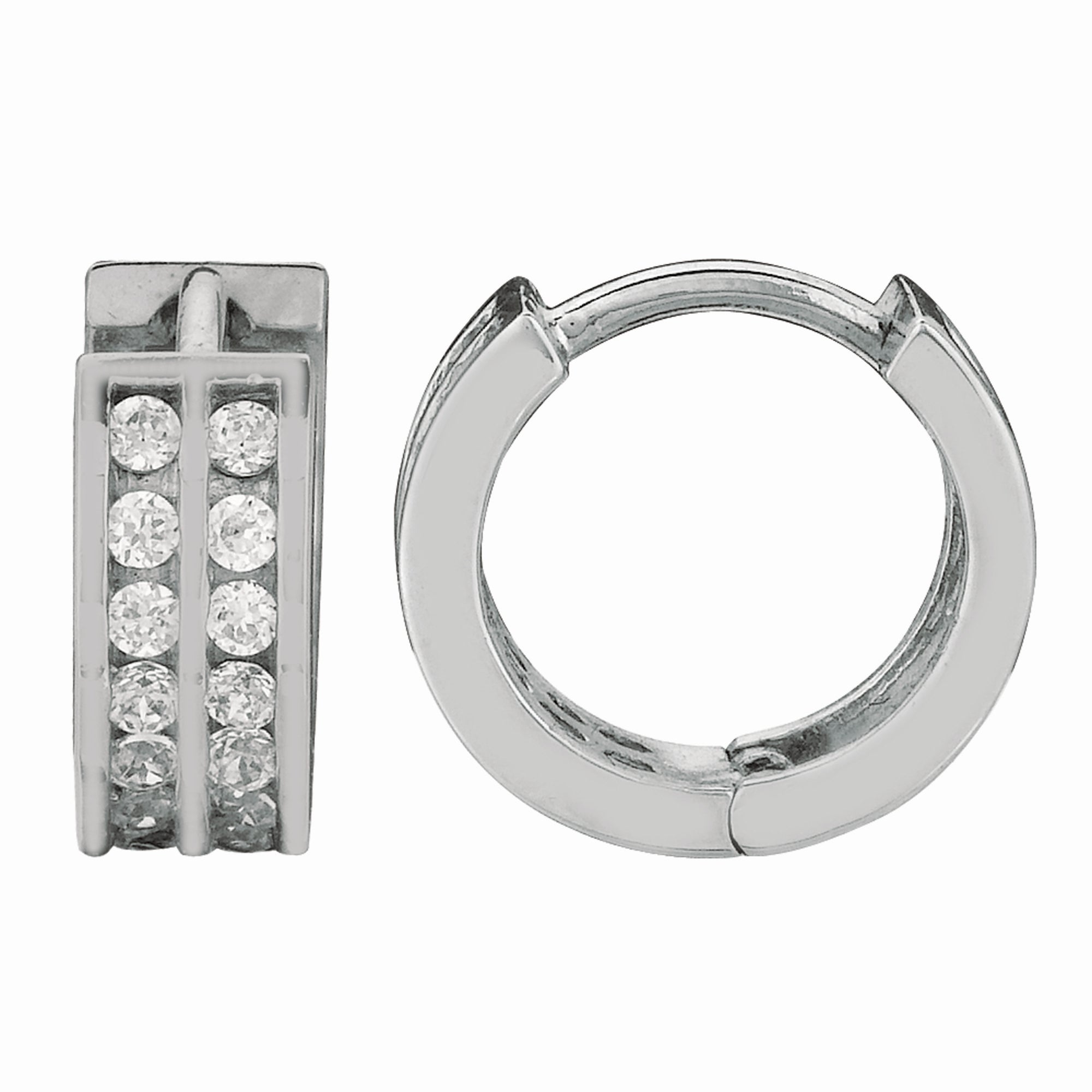 Sterling Silver Double Row CZ Hoop Earrings