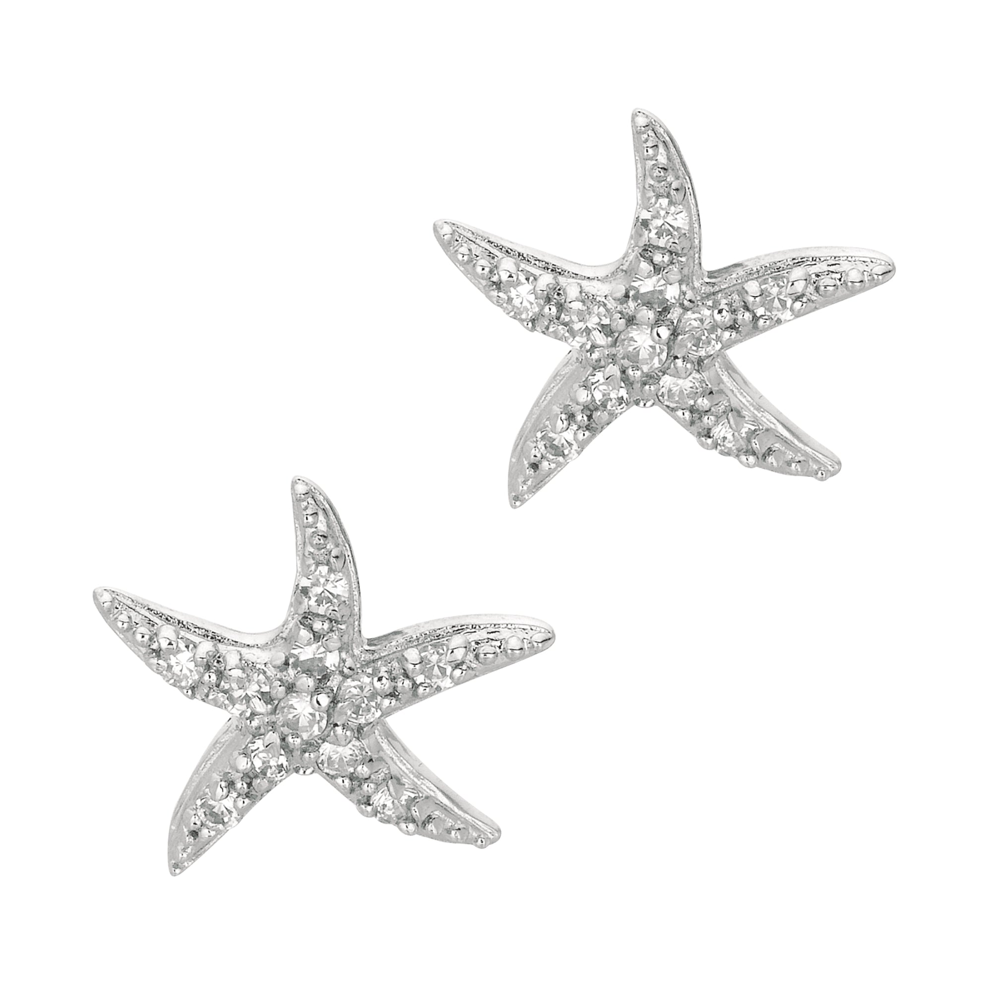 Sterling Silver CZ Starfish Stud Earrings