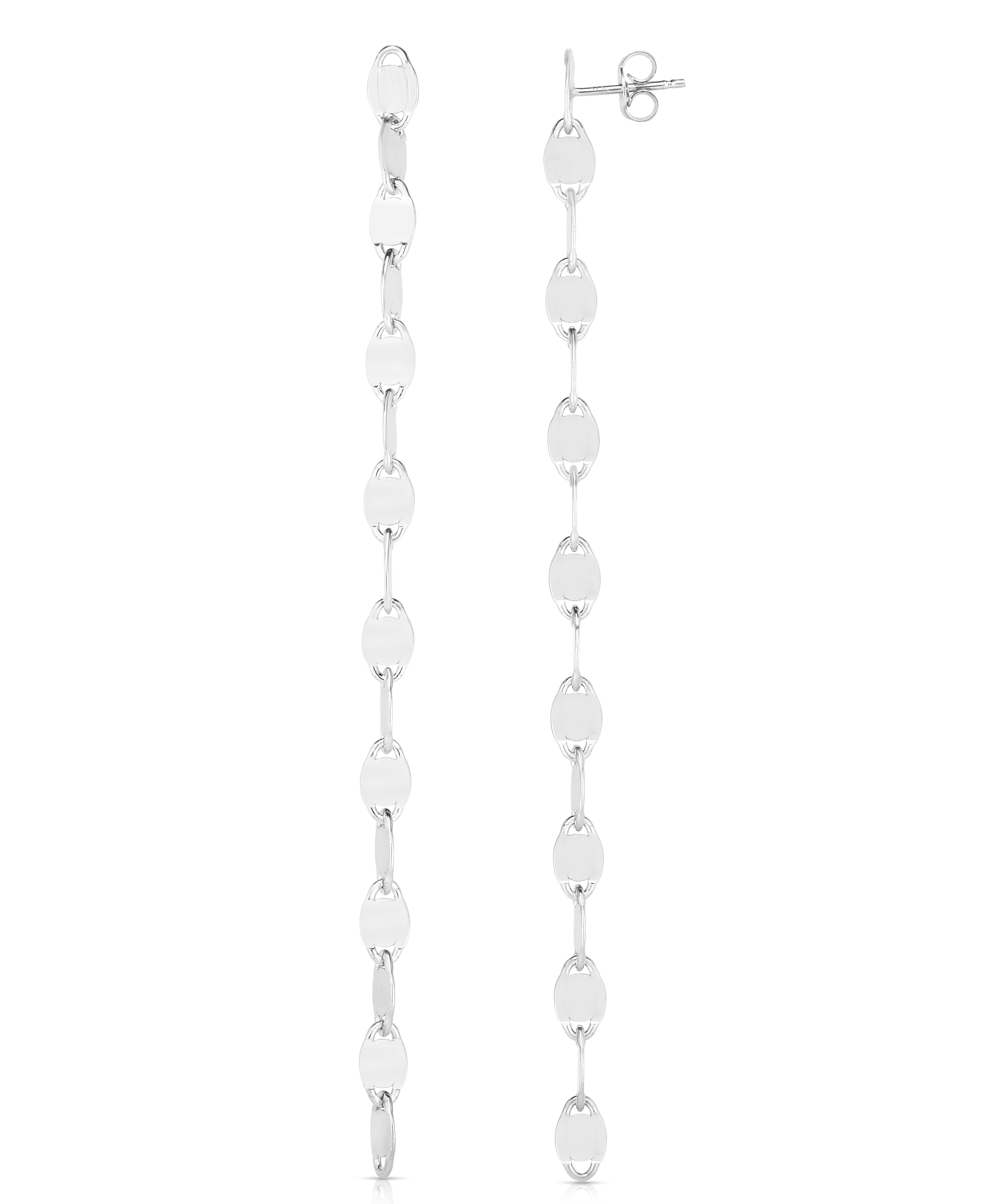 Sterling Silver Marina Link Single Strand Shoulder Duster Earring with Push Back Clasp