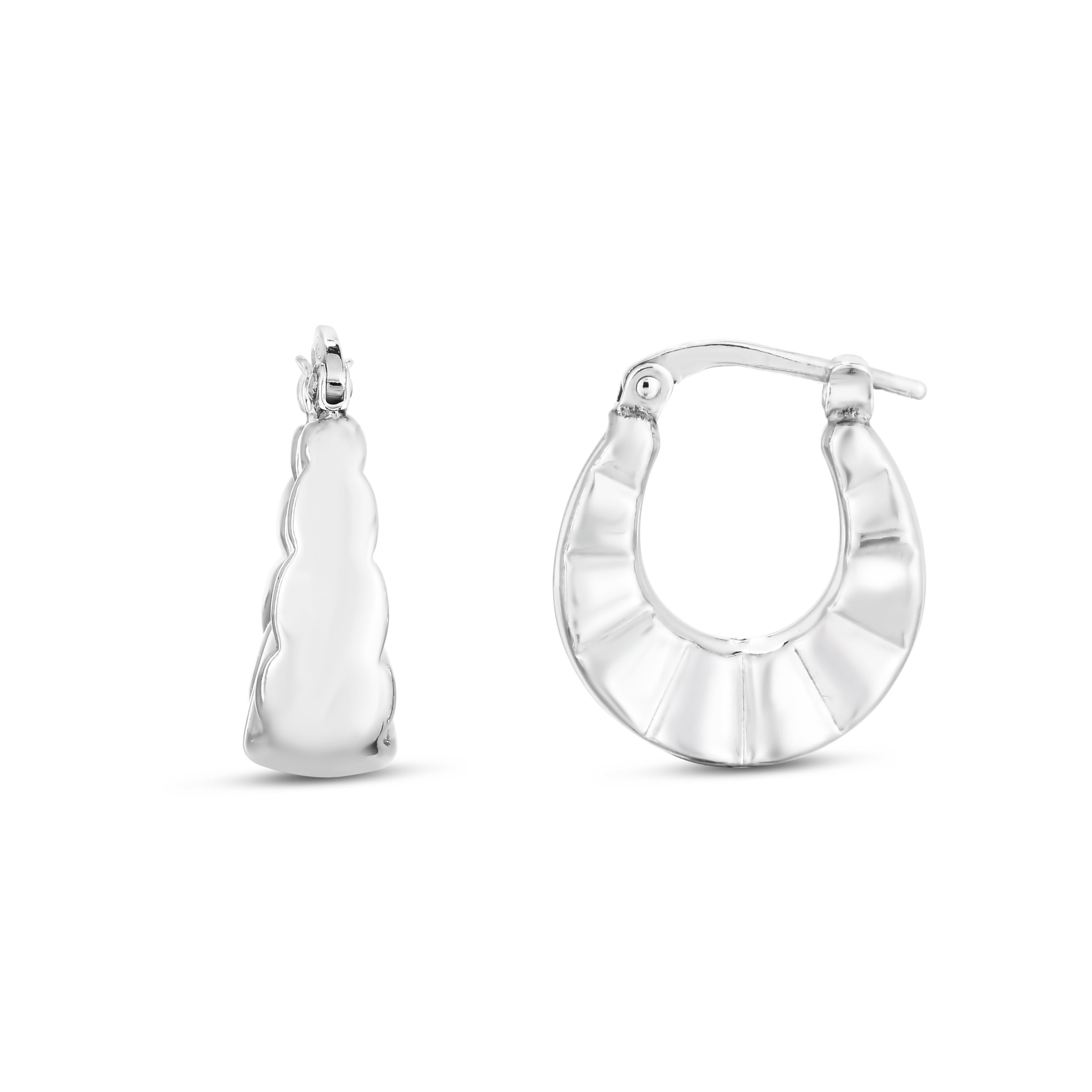 Sterling Silver Polished Grooved Graduated Hoops with Hinged closure.