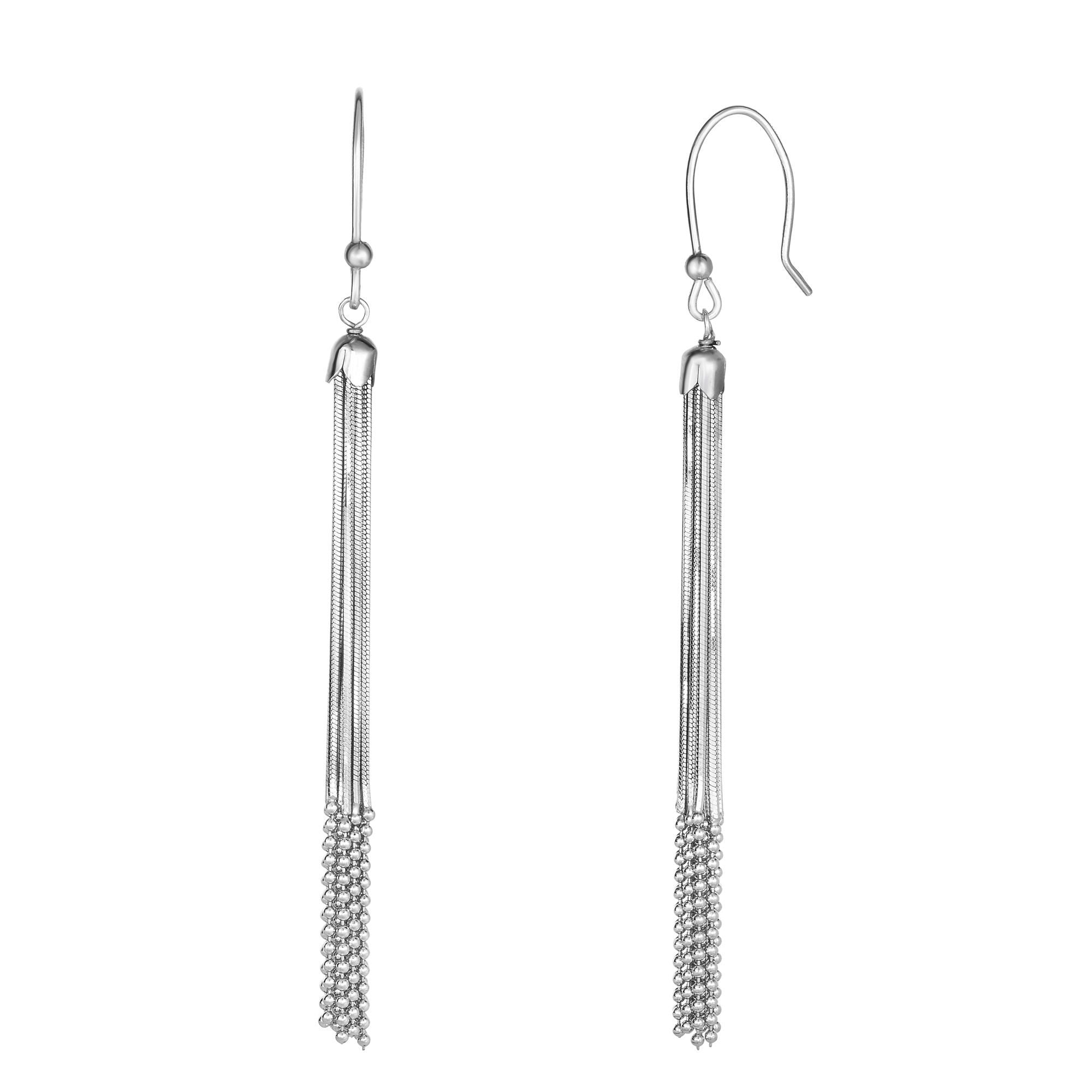 Sterling Silver  Bead & Snake Chain Fringe Earring