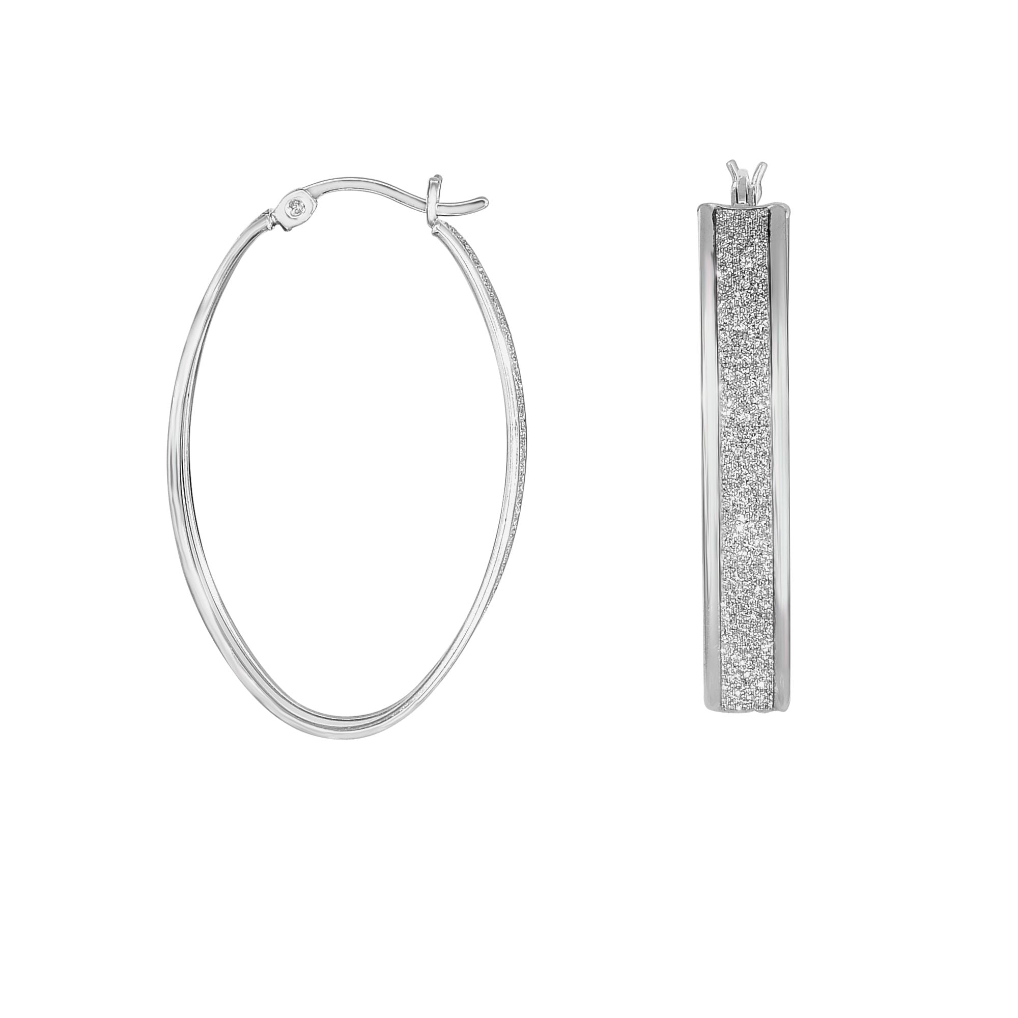 Sterling Silver Oval Glitter Hoop Earring