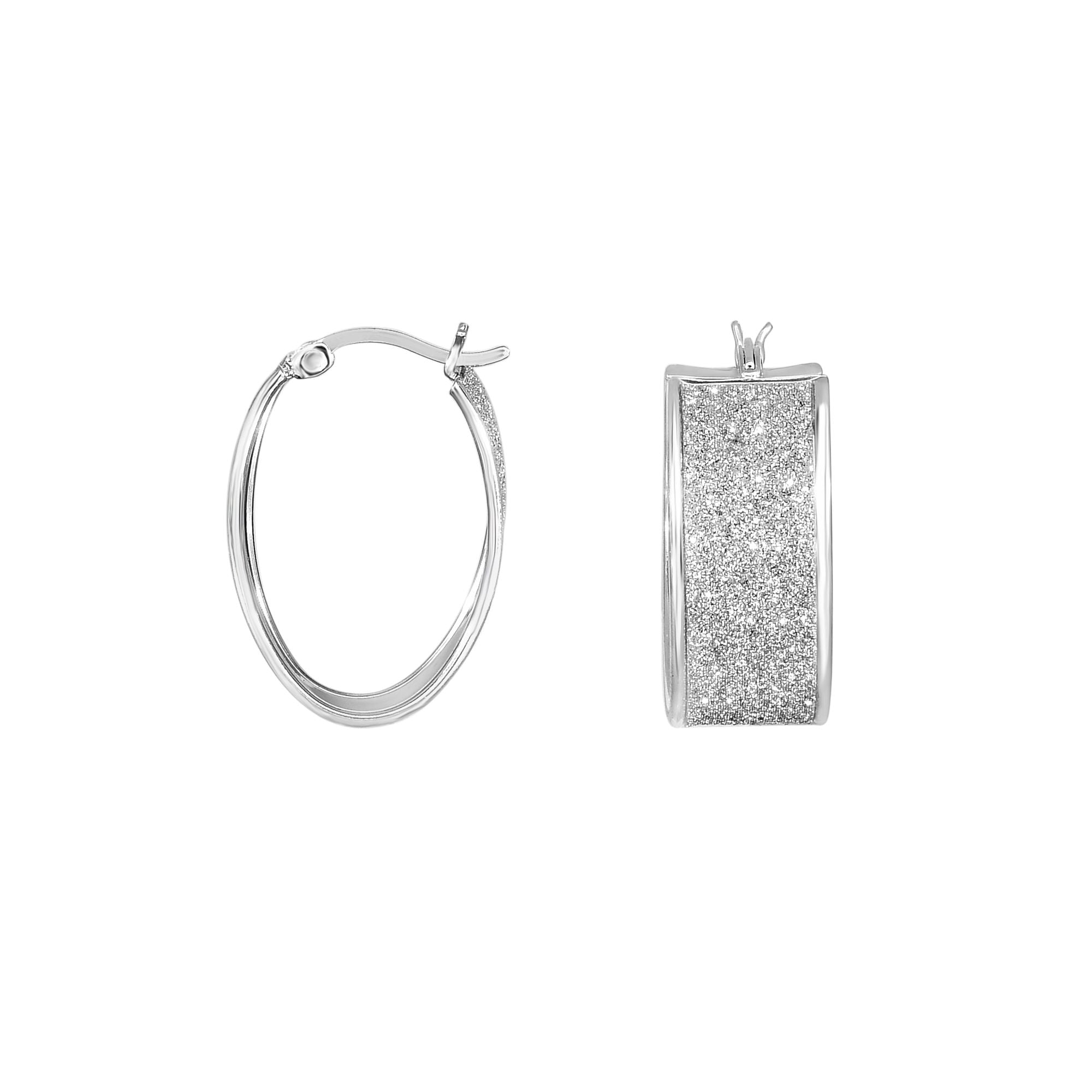 Sterling Silver Wide Oval Glitter Hoop Earring