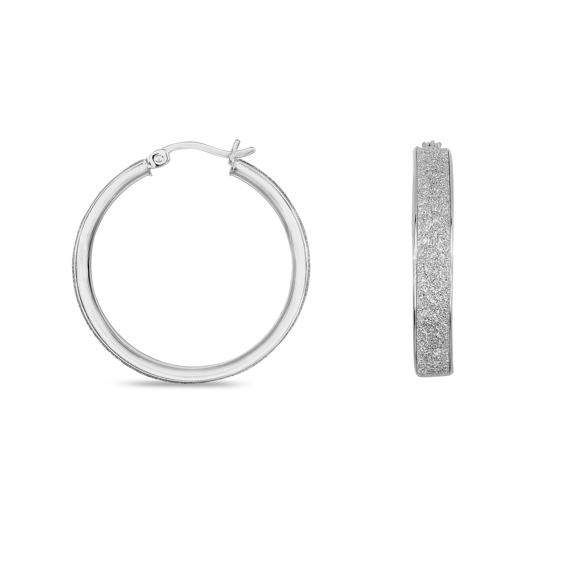 Sterling Silver Medium Glitter Hoop Earring