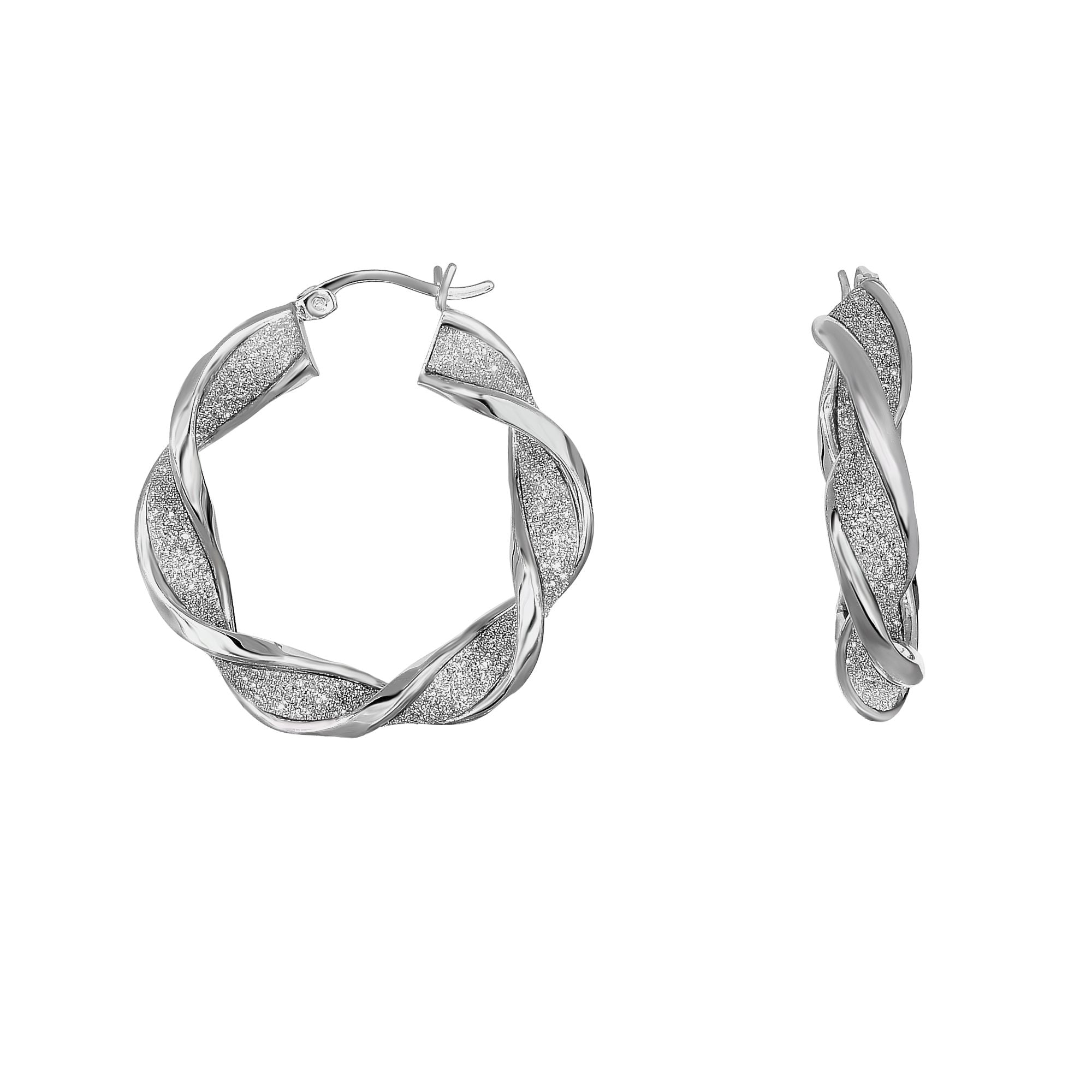 Sterling Silver Wide Twist Glitter Hoop Earring