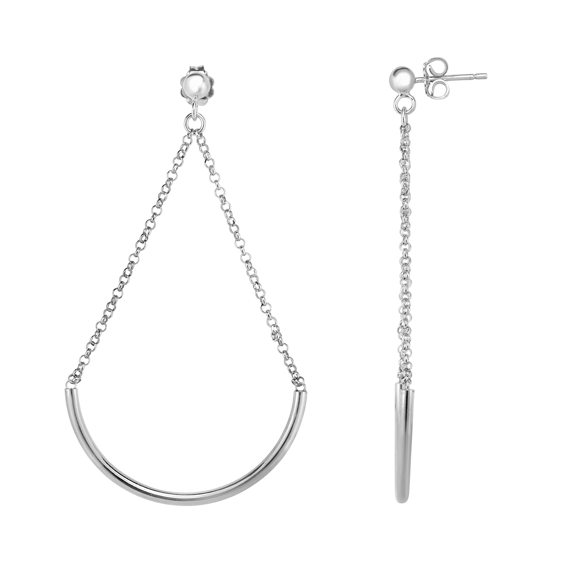 Sterling Silver Chain & Crescent Dangle Earring