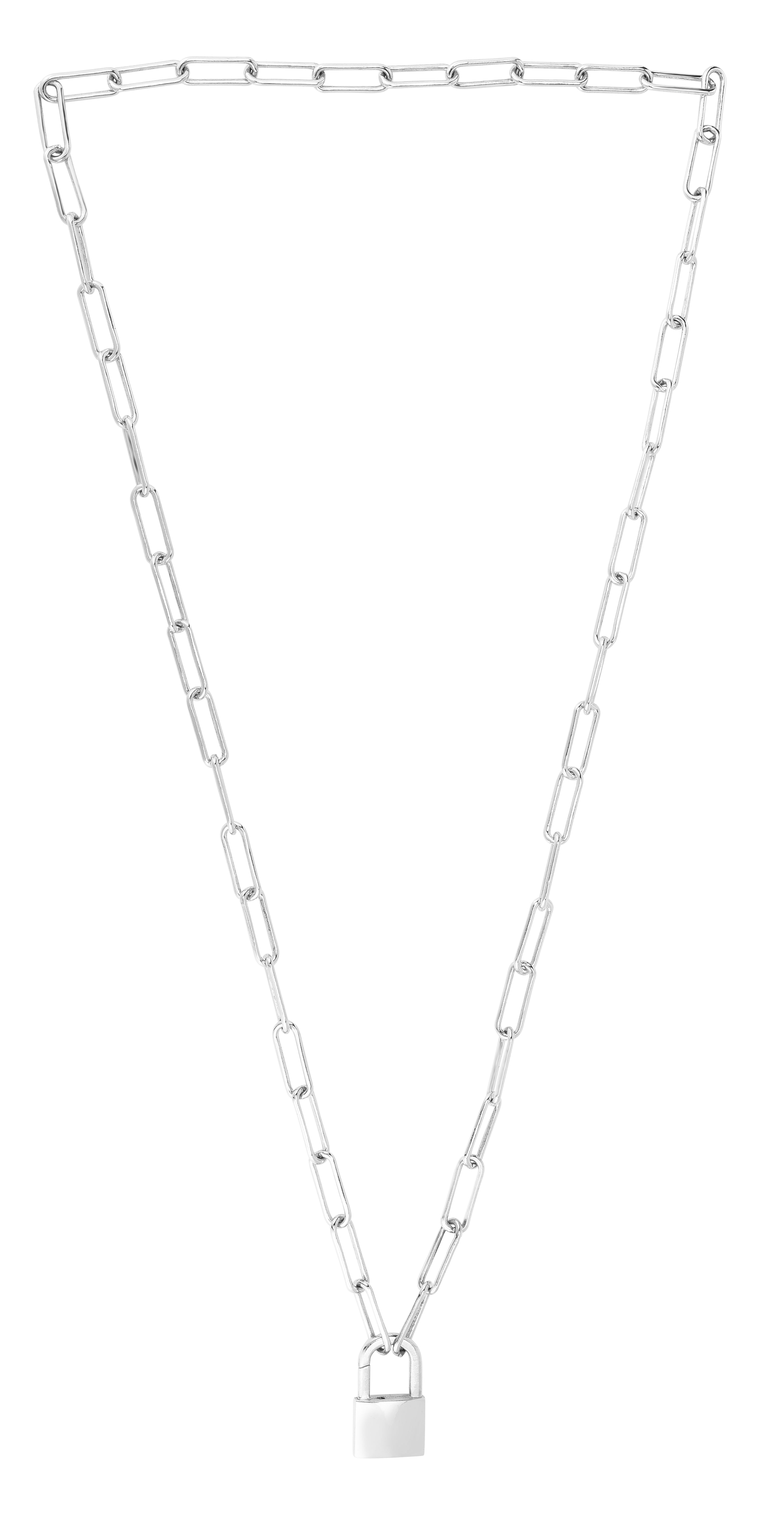 Silver 22" Pad Lock Paperclip Link Necklace with Lobster Clasp.