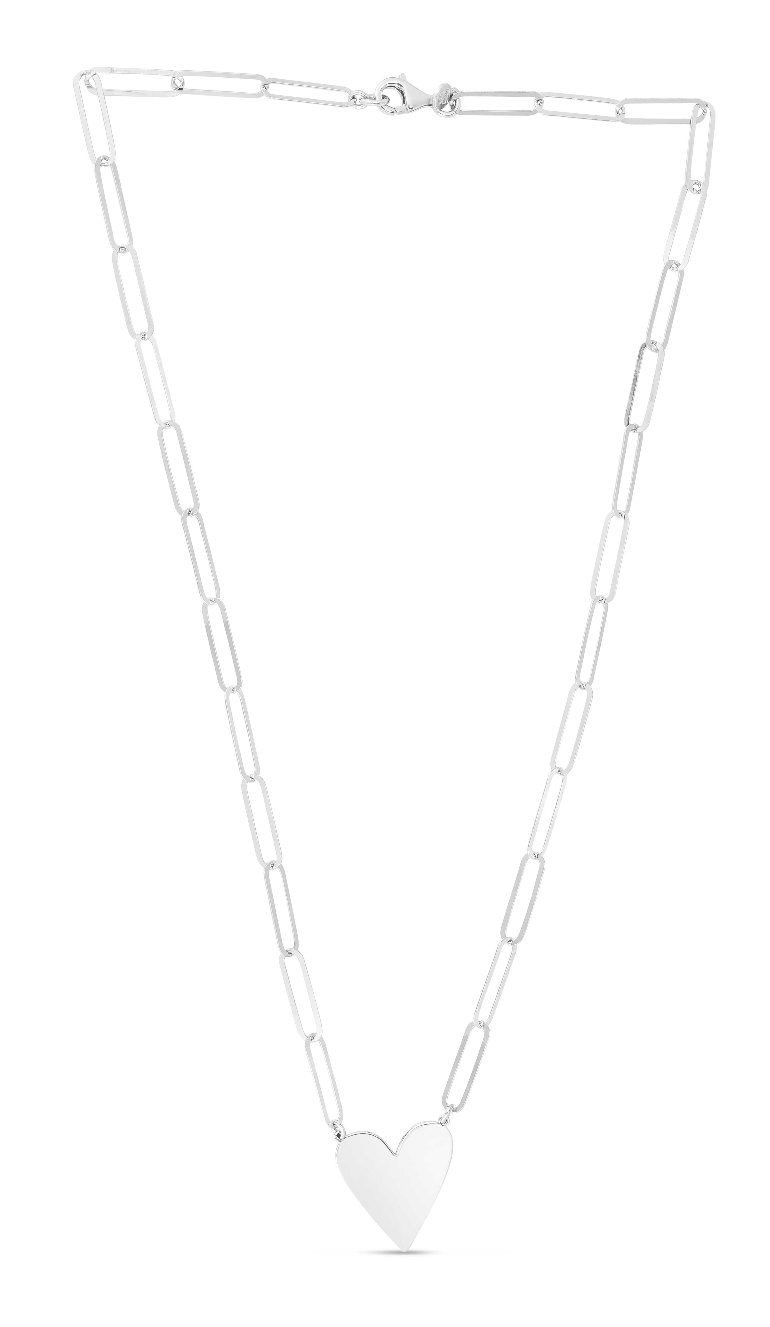 Silver 18" Heart Paperclip Link Necklace with Lobster Clasp.